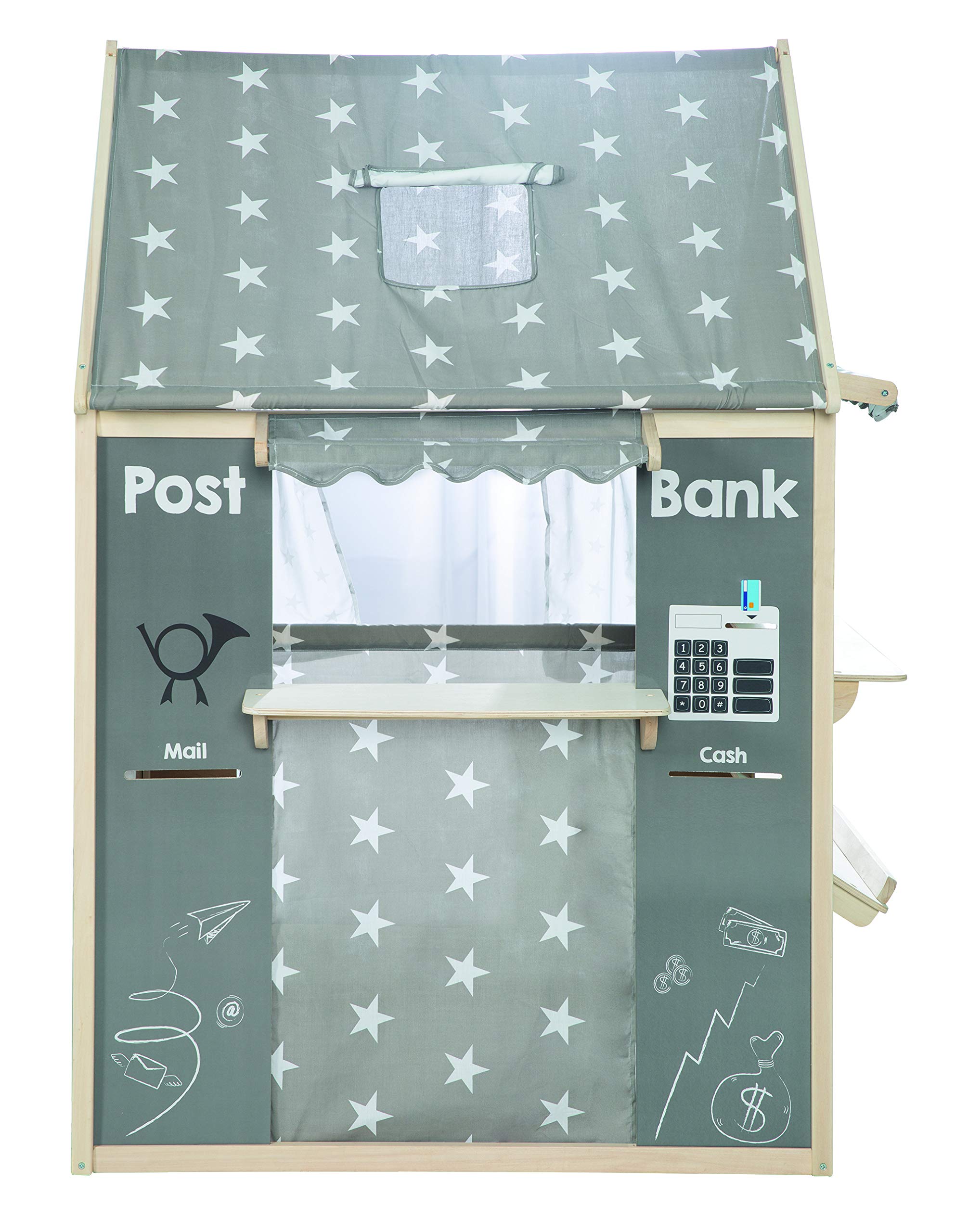 roba Casetta per bambini, Contiene negozio, Teatro delle marionette, Lavagna, Sportello per ufficio postale banca chiosco, Grigio