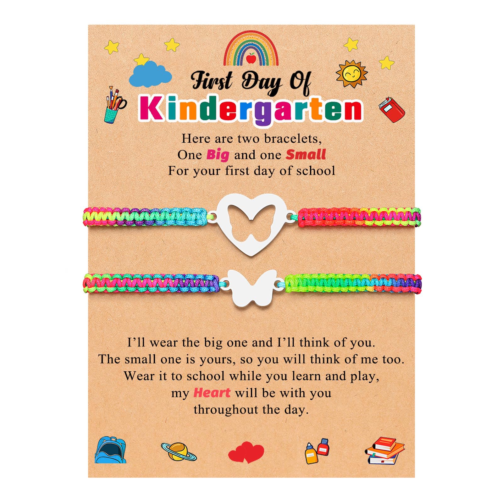 ORISPREFirst Day of Kindergarten/Pre k/ 1st Grade/ 2nd Gifts Mother Daughter Bracelets Matching Heart Wish Bracelet Set for 2 Gifts for Daughter