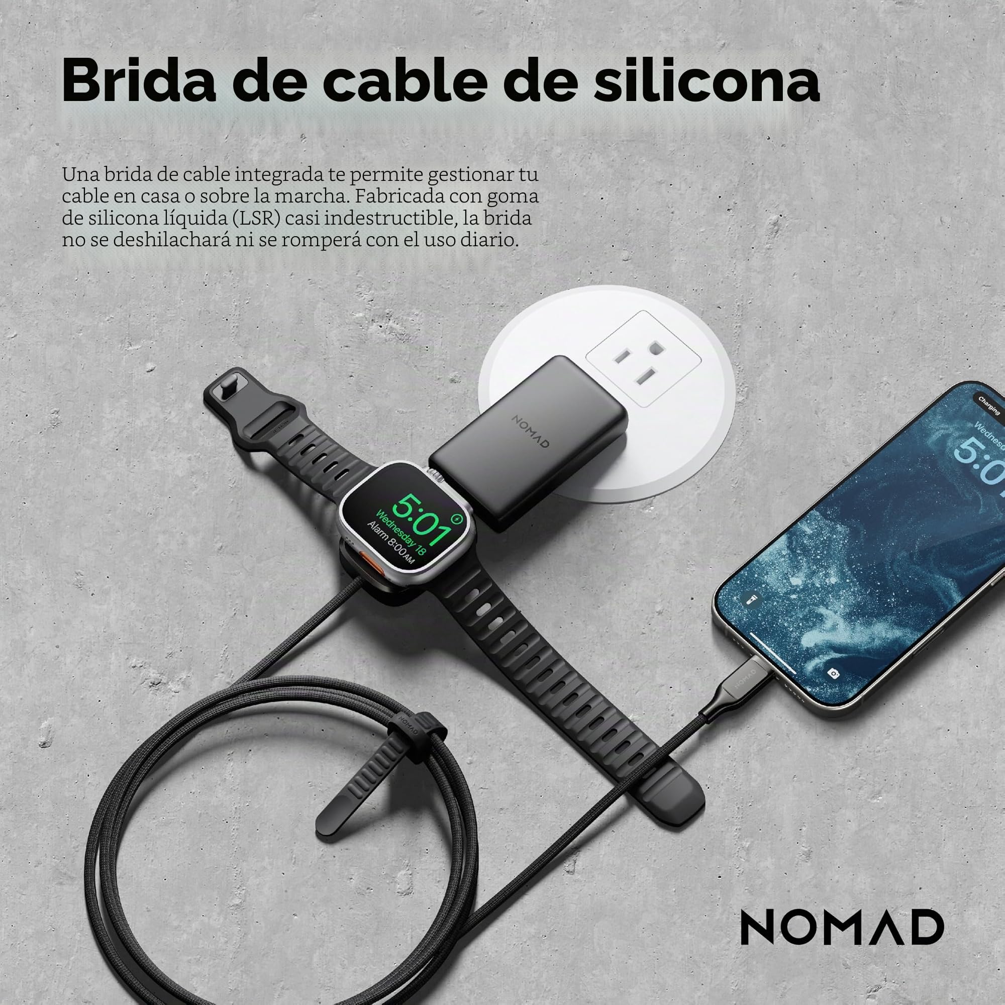 NOMAD - Cable de carga USB C 2 en 1 de carburo de tungsteno para Apple Watch, Airpods y iPhone, cables de carga universales tipo C 100W para Apple Watch, Airpods y iPhone, cables de carga