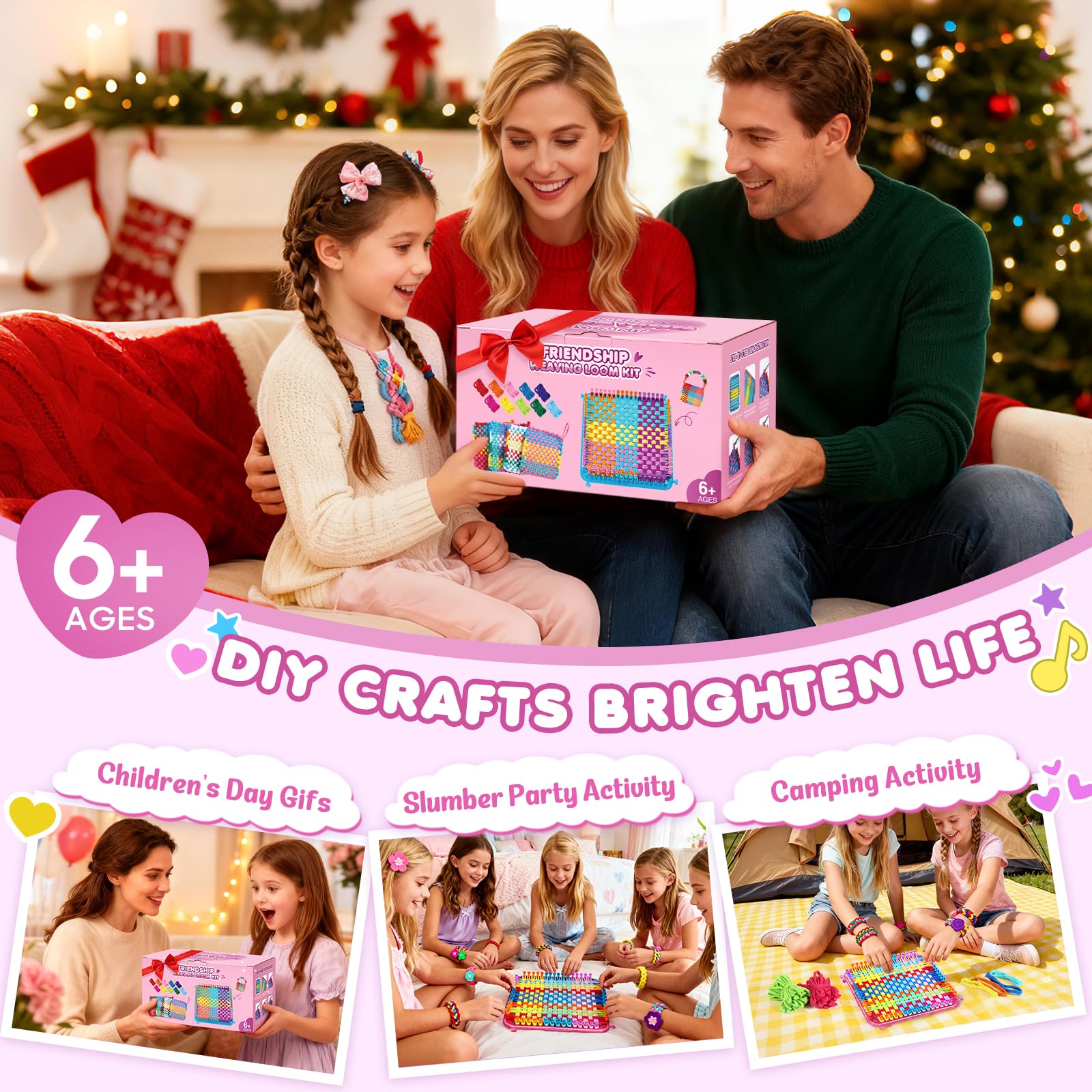 Kit de Métier à Tisser Jouets, 360 Boucles pour Dessous de Plat, Loisirs Créatifs DIY pour Adultes et Enfants de 6 à 13 Ans, Coffret Tisseur Portable - Cadeau de Noël et d'Anniversaire pour Filles