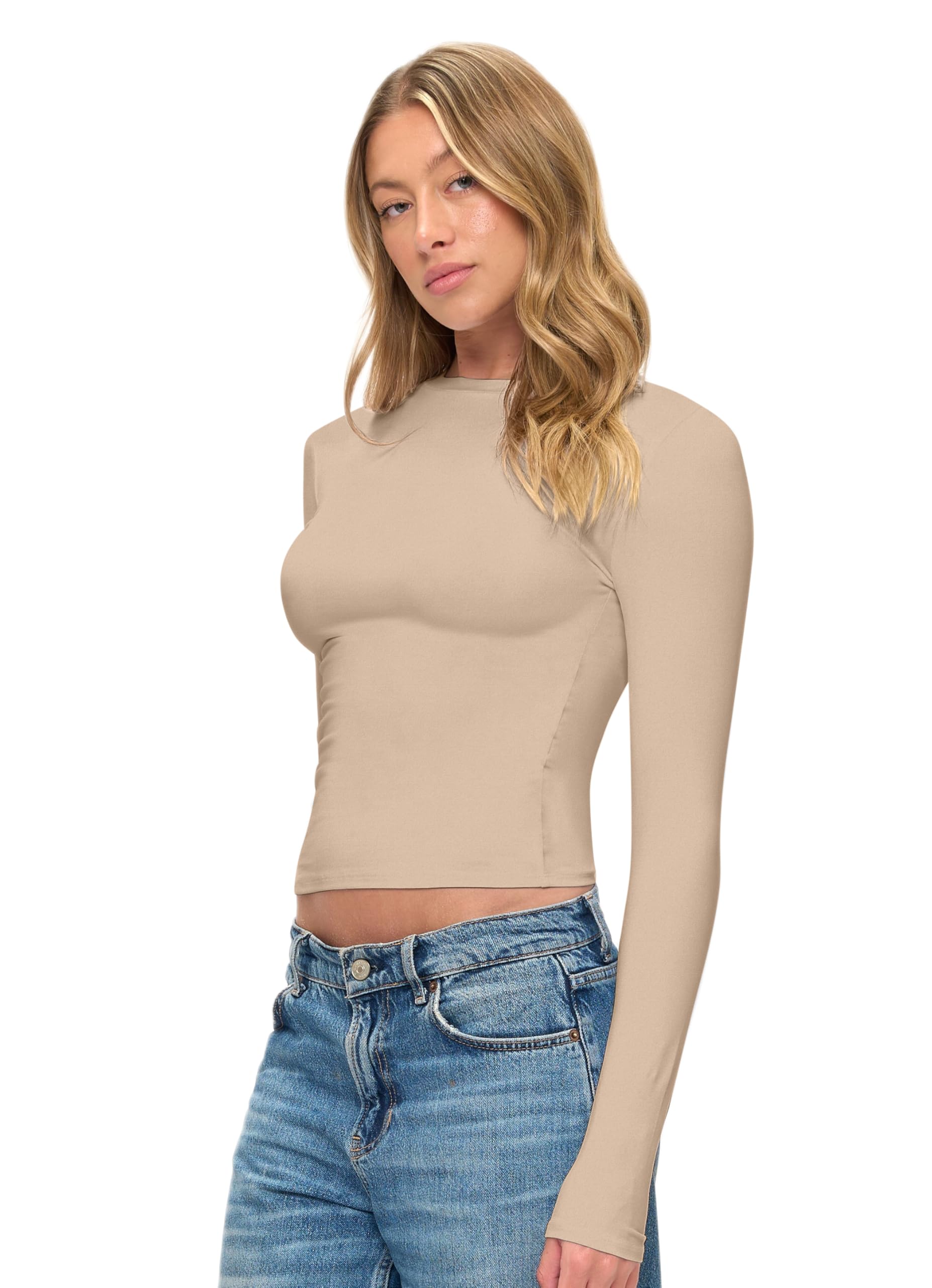 Natural Uniforms Camiseta corta de manga larga Y2K súper suave para mujer