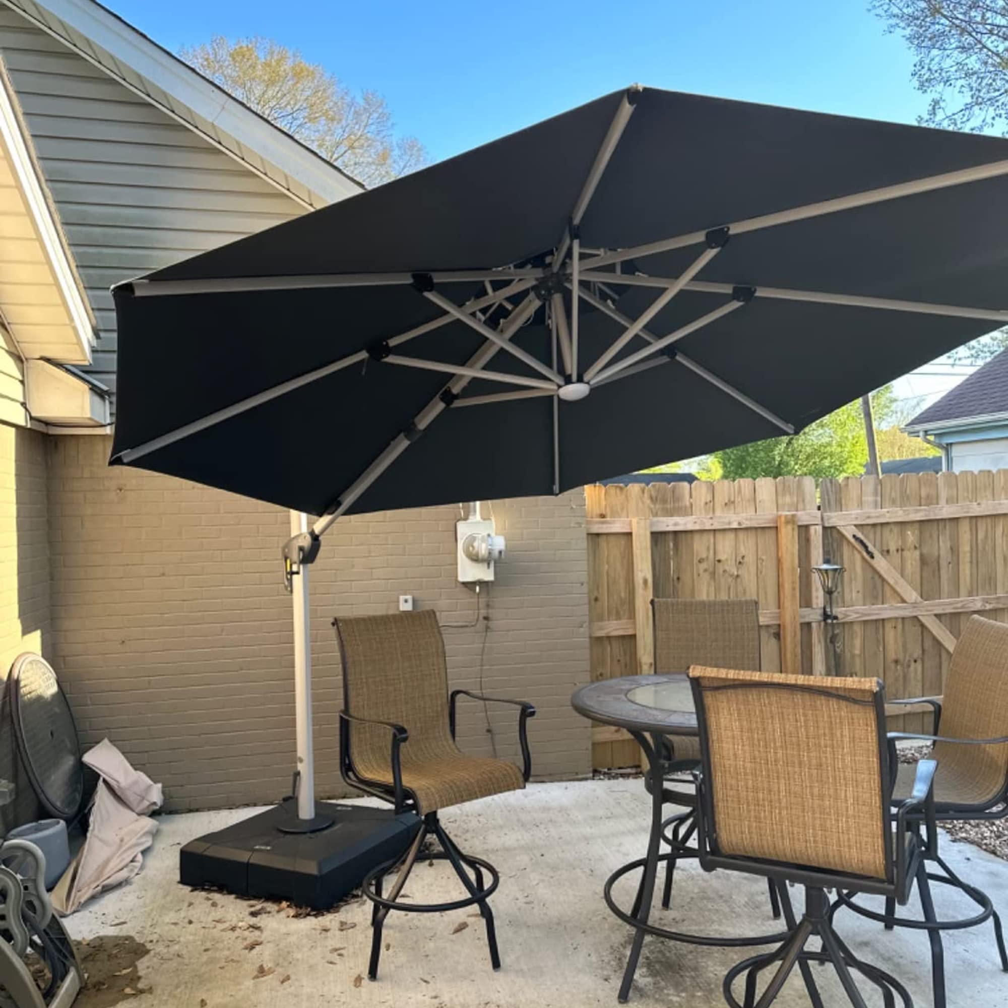 PURPLE LEAF 11FT Patio Umbrella Outdoor Solar LED Luxury Cantilever Umbrella  with LED Lights 360°