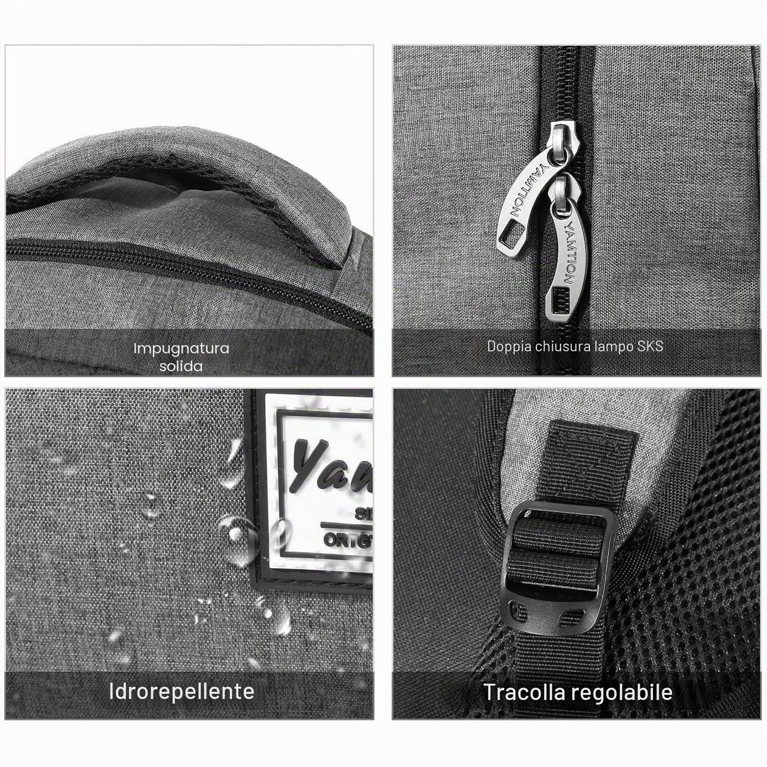 YAMTION - Zaino per uomo e donna, zaino per la scuola, per adolescenti, per laptop da 15,6 pollici (39,5 cm), zaino per computer portatile, con porta di ricarica USB, per lavoro, studio, viaggi