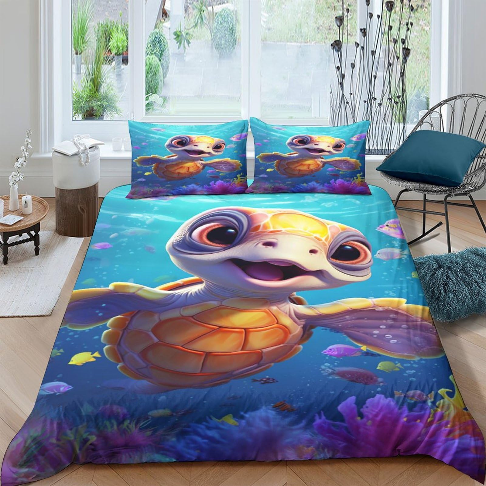 Housse de couette tortue 3D facile d'entretien pour simplifier le quotidien