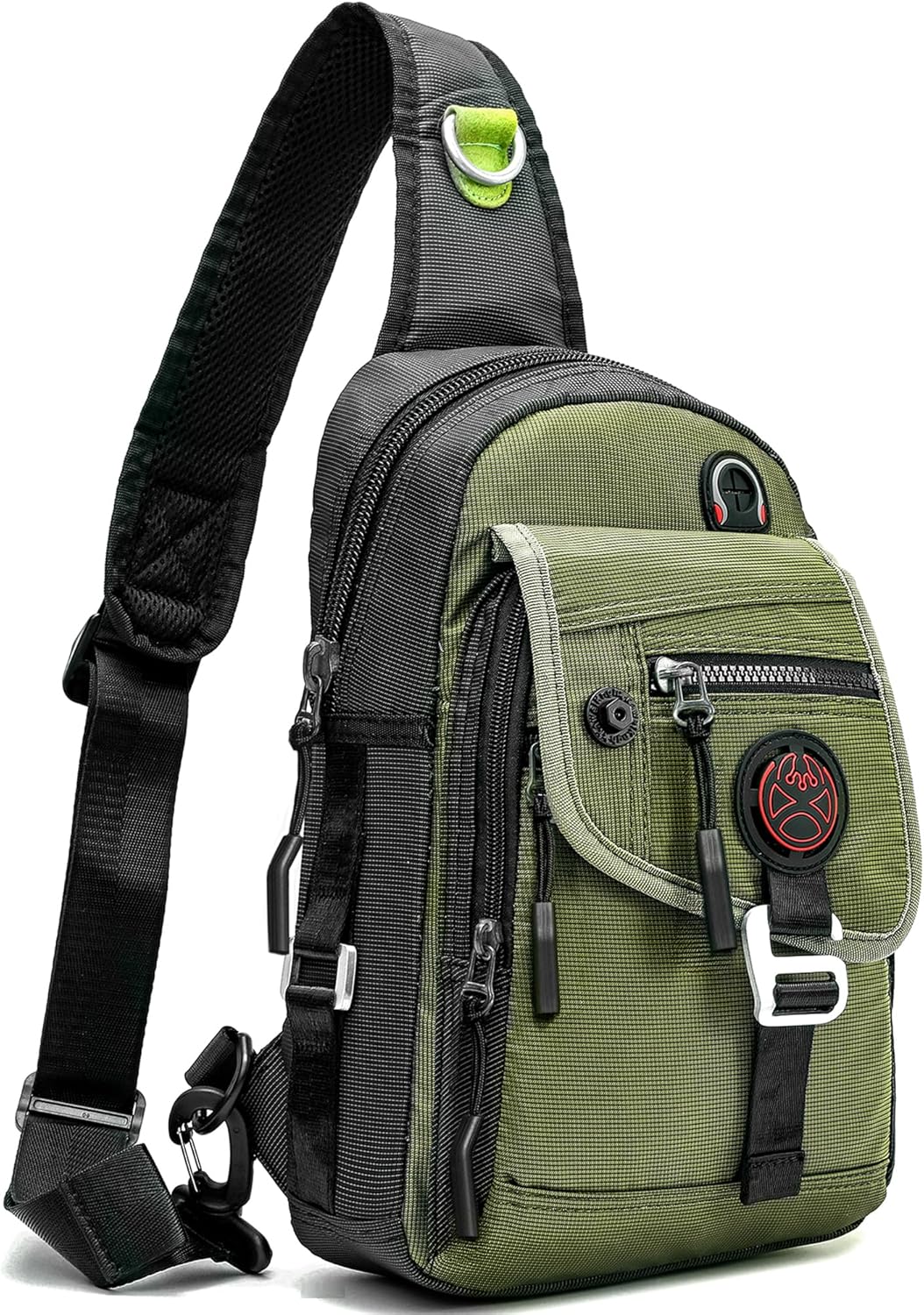 NICGID Sling Bag Chest Shoulder Backpack Crossbody Bags for Tablet Laptop Outdoor Hiking Men Women Army Green-2629