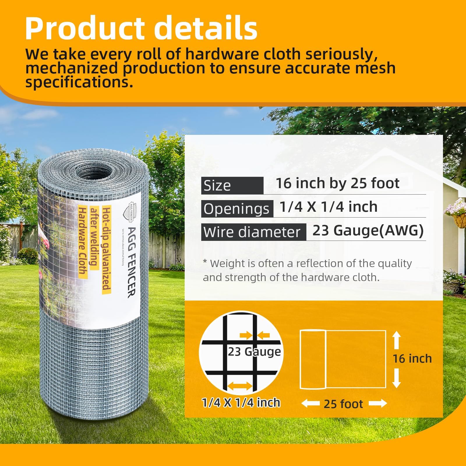 AggFencer 16in X 25ft Hardware Cloth 1/8 Inch 27Ga Hot Dipped Galvanized After Welding, Chicken - View #5