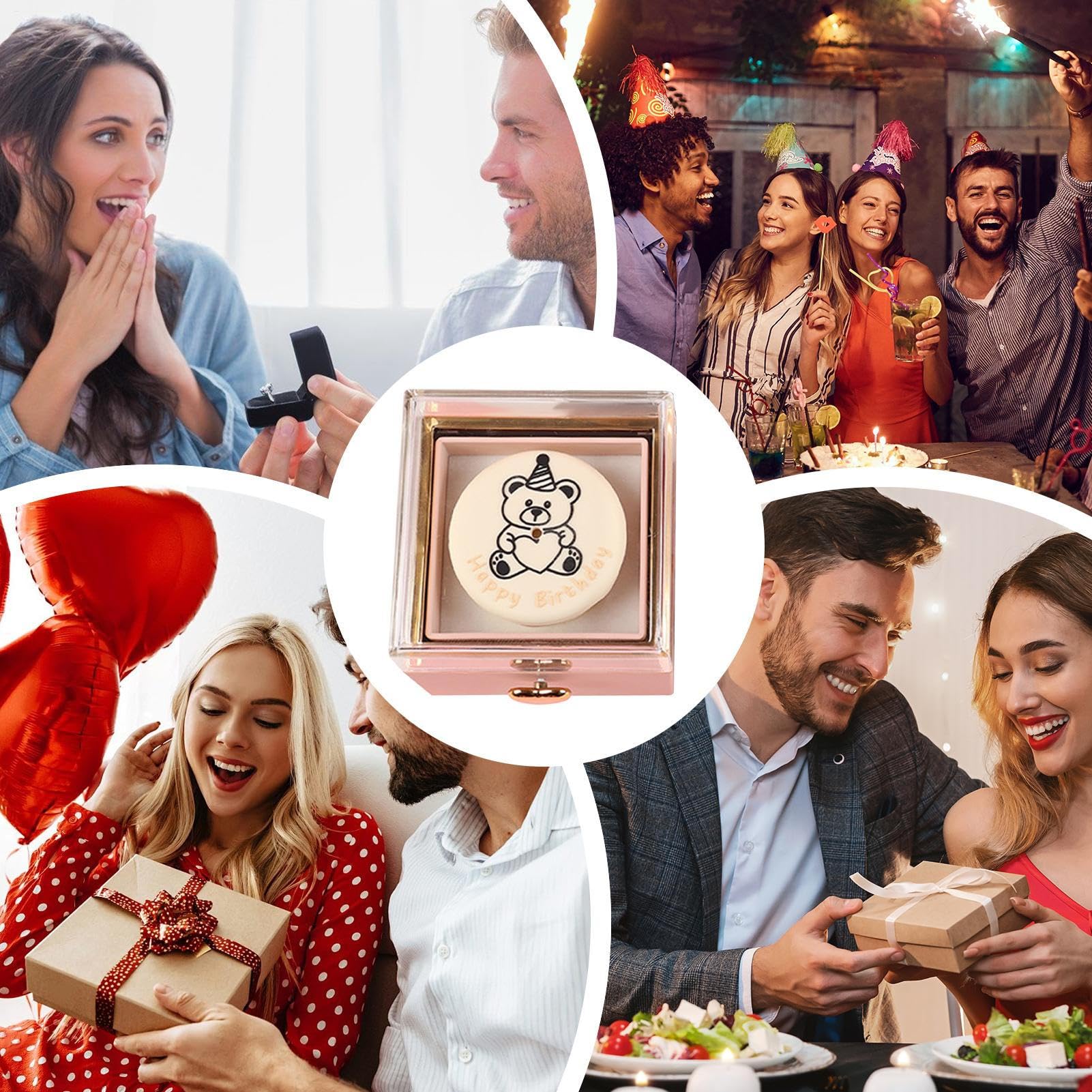 Generisch Ring Box, Rotating Reversible Bear Cake Jewelry Holder, Unique Display Storage Rings, Earrings, Accessories, Idea 3.15x3.15x3.15 inches for Women, Men, Birthday