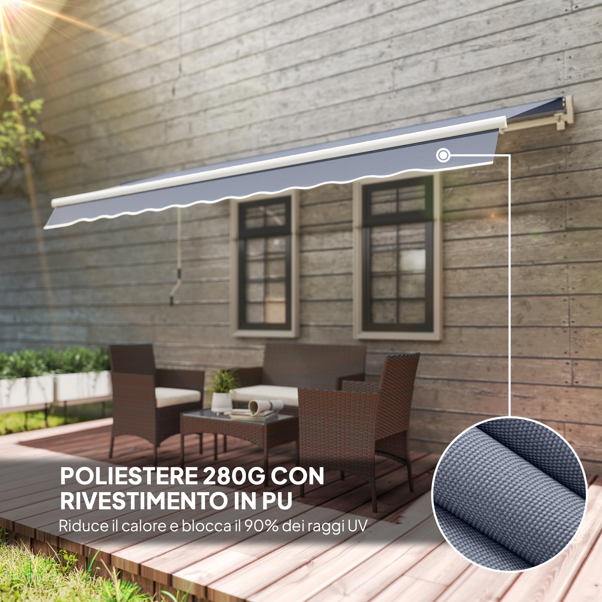 Outsunny Tenda da Sole 3.6x2.5 m con Braccio Avvolgibile Grigio Scuro