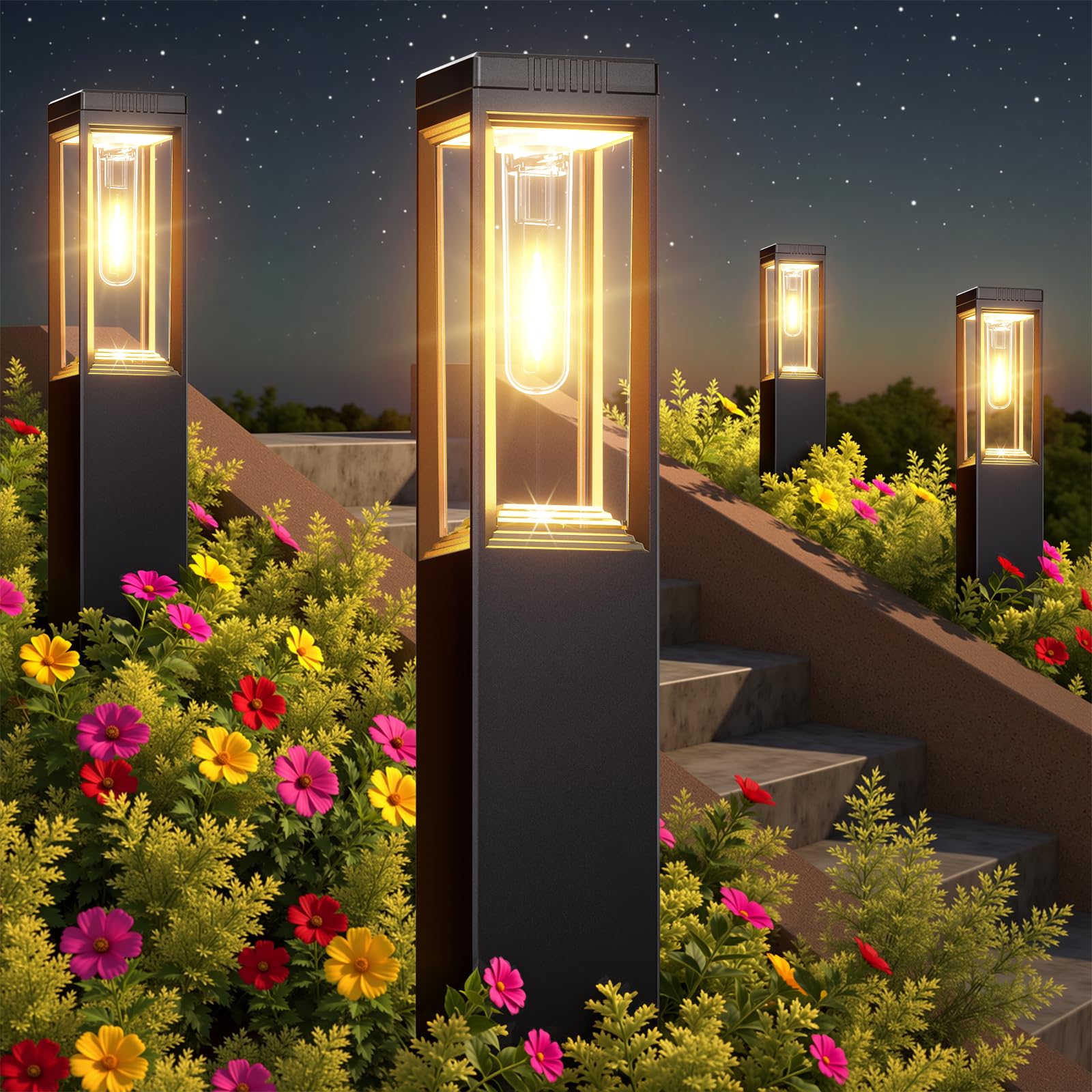 TuyLuxe Solarlampen für Außen Garten 4 Stück, Quadrat Solarleuchten für Außen mit Hell Warmweiß, IP65 Wasserdicht Solar Gartenleuchten Wegeleuchte für Rasen Terrasse Weg Outdoor Einfahrt Deko