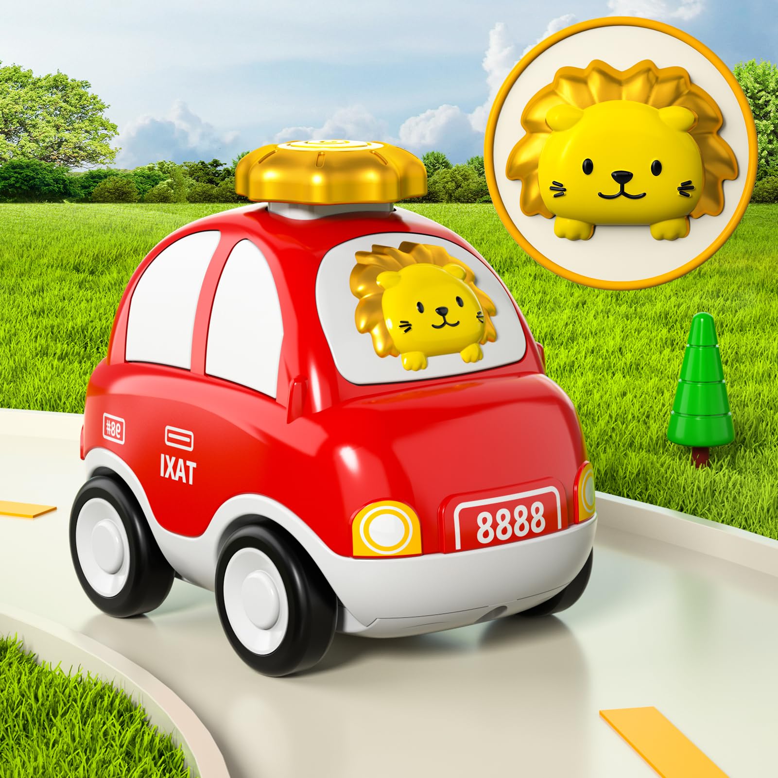 Auto giocattolo per bambini dai 3 anni – Set di 4 Auto degli Animali (Mucca, Cane, Elefante, Leone) | Giocattolo Auto per Bambini per Ragazzi e Ragazze, Giocattolo Educativo Regalo