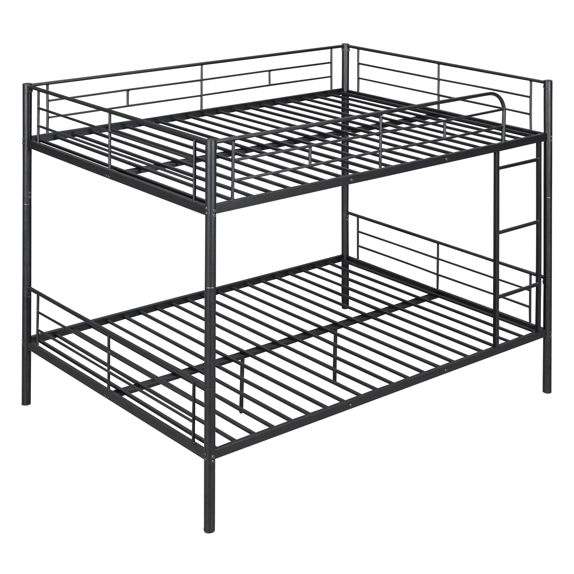 Full Over Full Bunk Bed with Ladders, Metal Bunk Beds Frame with Safety Guardrails, Modern Metal Bed Frame for Kids/Teens/Adults, No Box Spring Needed, Black