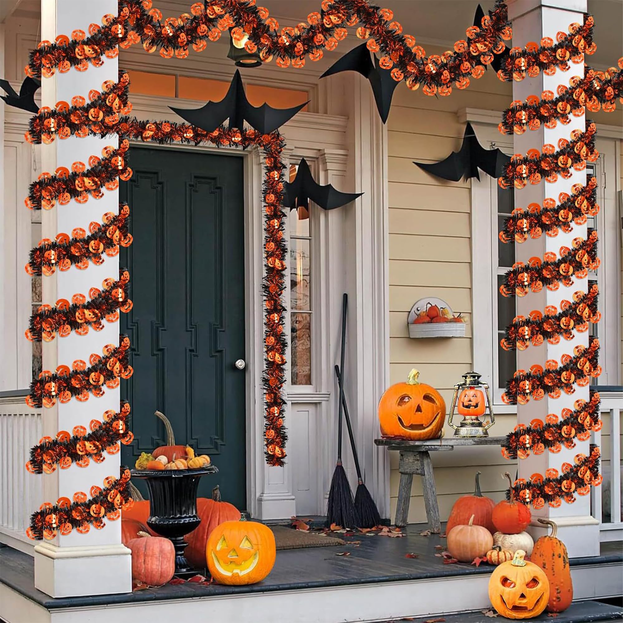 5Pcs 33Ft Halloween Tinsel Garland Shiny Garland Orange and Black