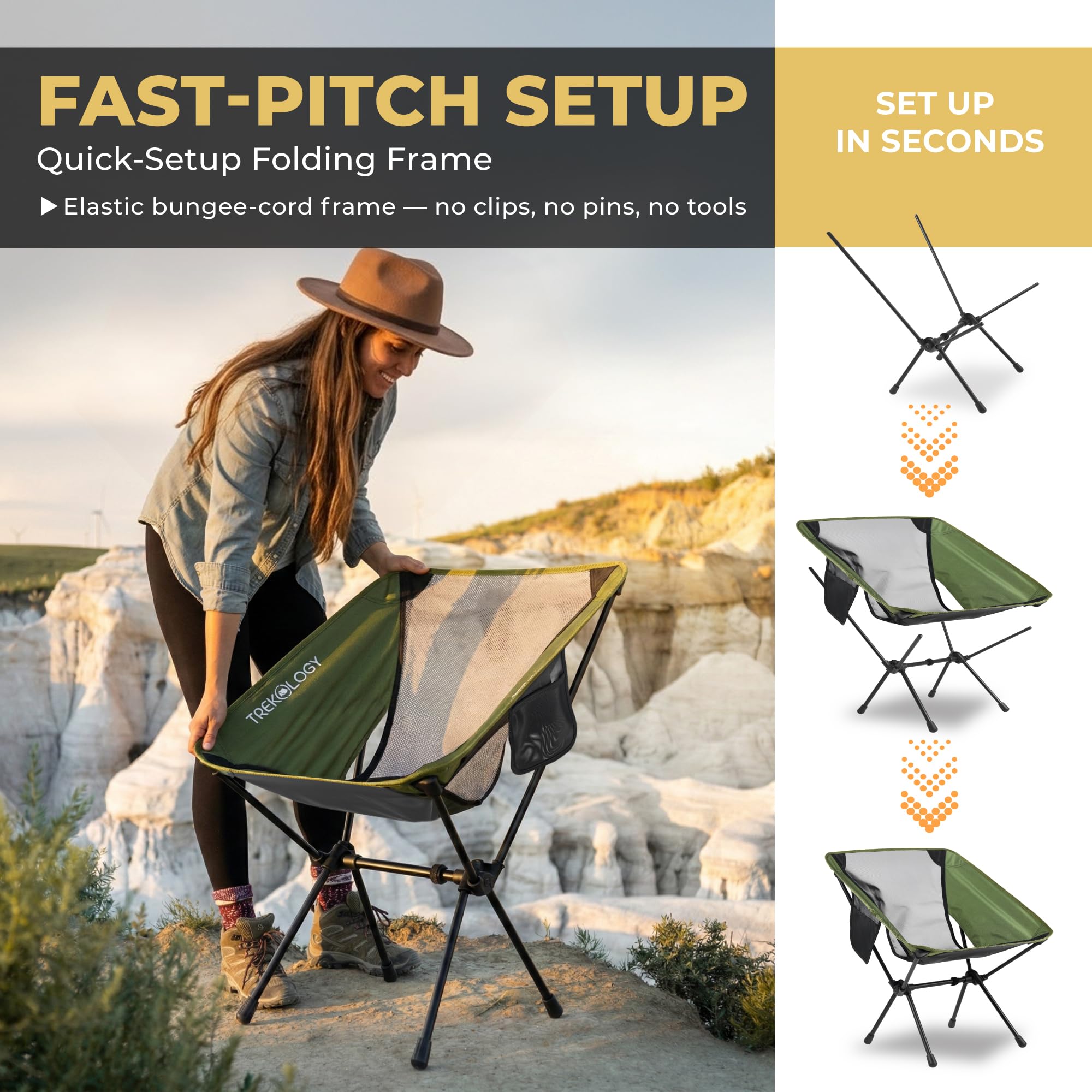 TREKOLOGY Lekki Krzesełko Kempingowe Yizi Go 2026 - Składane i Przenośne Krzesło Kempingowe - Rama Aluminiowa Ultralight Camp Chair - do Backpackingu, Wędrówek, Wędkowania, Plaży, Trekkingu