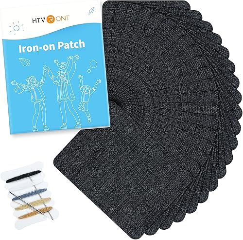 HTVRONT Parches termoadhesivos para reparación de ropa, paquete de 20 parches de reparación de lino negro, duraderos y de alta calidad, parches de