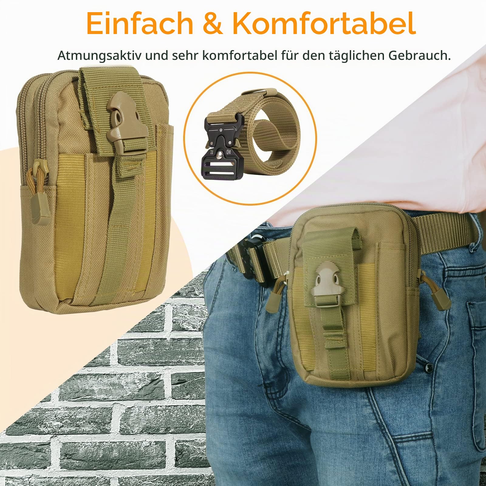 2 PCS Tactical Belt & Molle Pouch & Snap Hook 49"x1.5" Nylon Military Belts with Heavy Duty Quick Release Metal Buckle,Taille Arbeitsgürtel für Männer/Frauen Outdoor Sports Camping Jagd