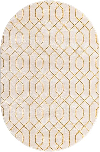 Unique Loom Glam Collection - Alfombra de área enrejado (5 pies 3 pulgadas x 8 pies, ovalada, oro blancodorado)