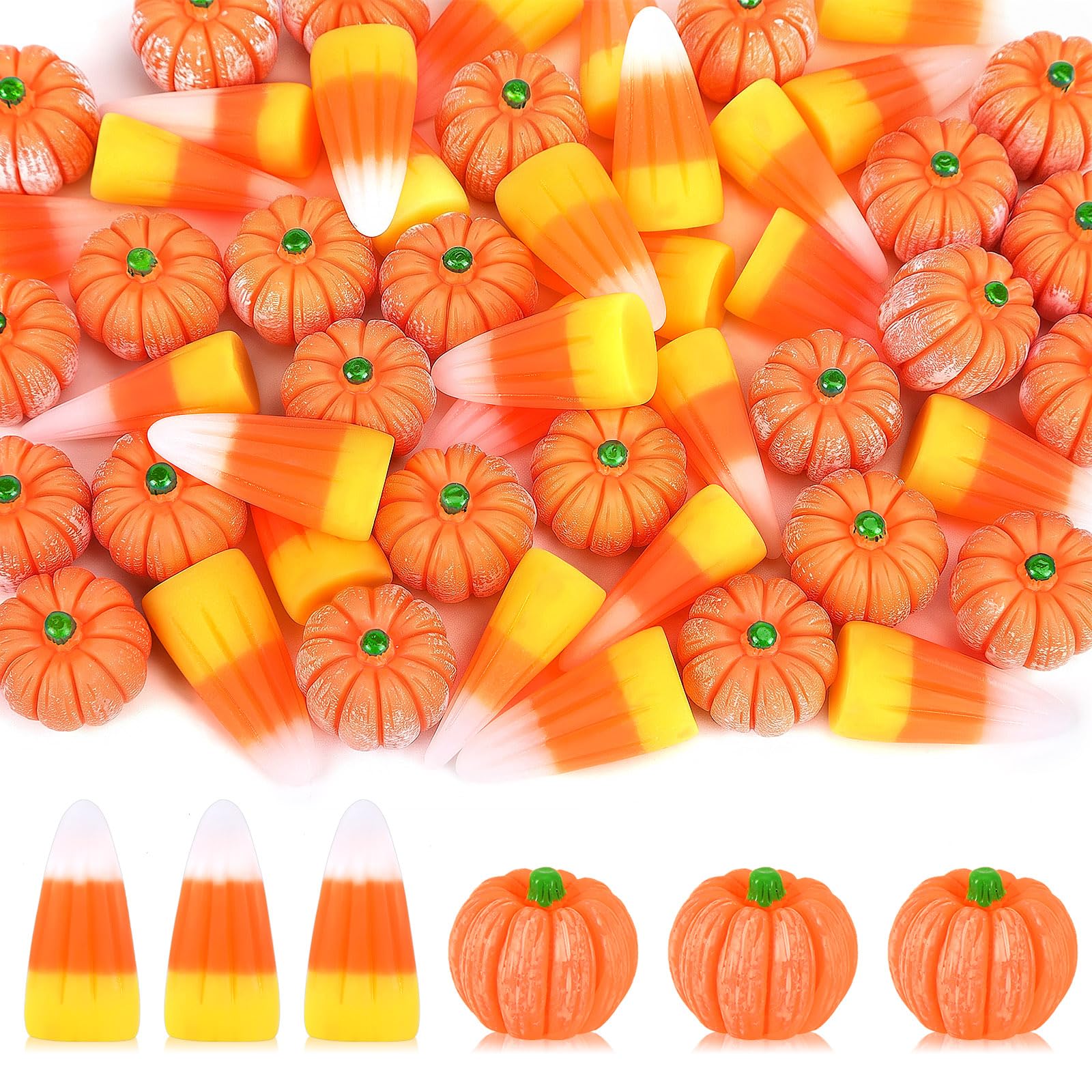 JUNEBRUSHS 50 Pcs Fake Candy Corns Artificial Pumpkin Resin Ornaments