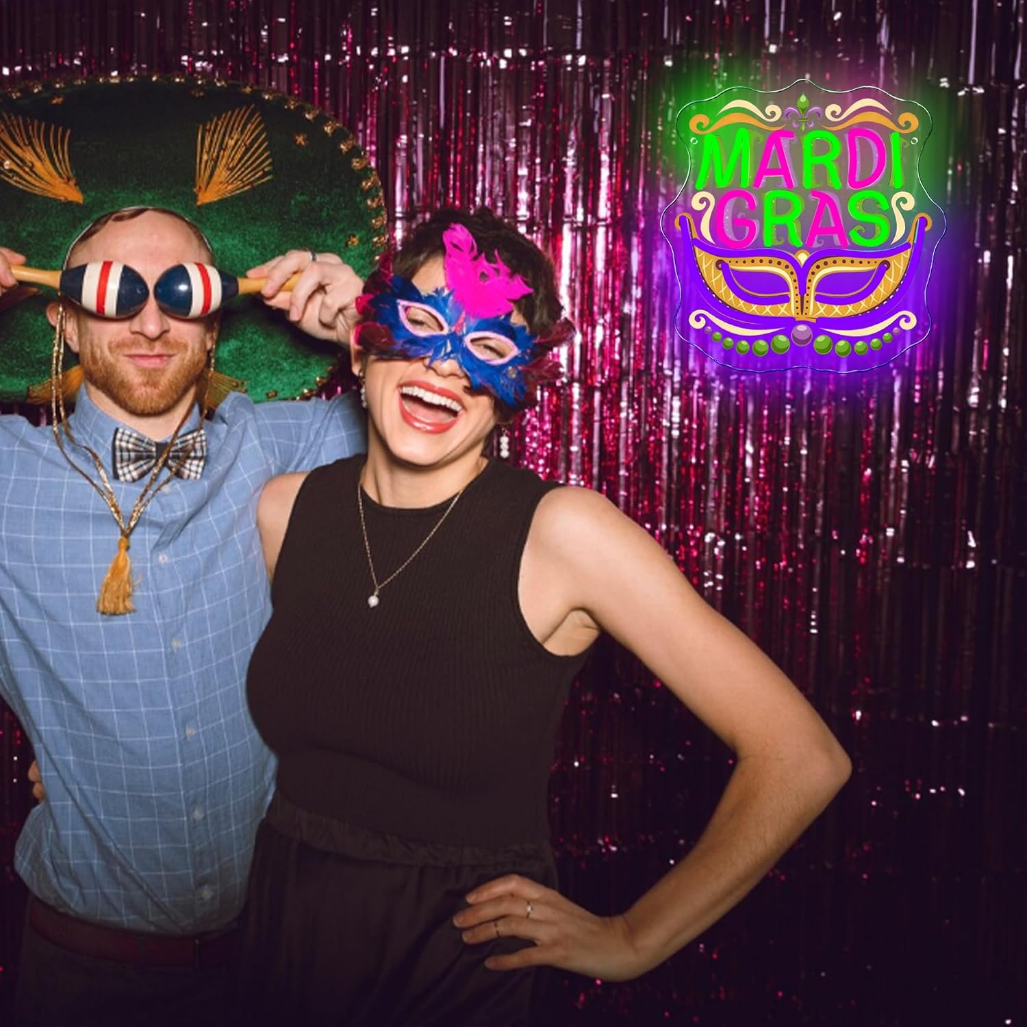Symone Mardi Gras Neon Sign, Carnival Masquerade Mask Fleur de Lis Neon Light New Orleans Party Led Decor, for Dance Party Sign Bar Living Room Deocr(12.5 * 12.9 in)