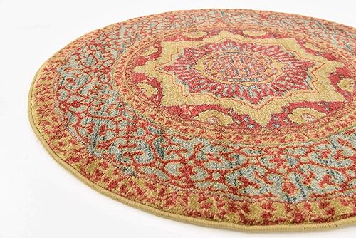 Miniatura 6 de Unique Loom Palace Collection - Alfombra Saray (3 pies 3 pulgadas, redonda, rojoazul)