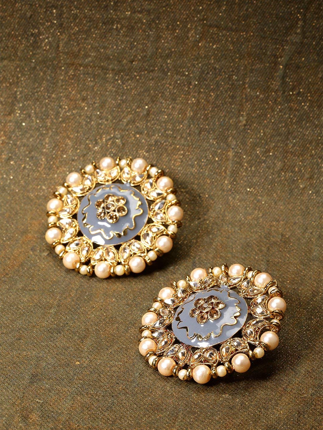 Women's Plated Kundan and Stone Studded Round Shape Drop Earrings