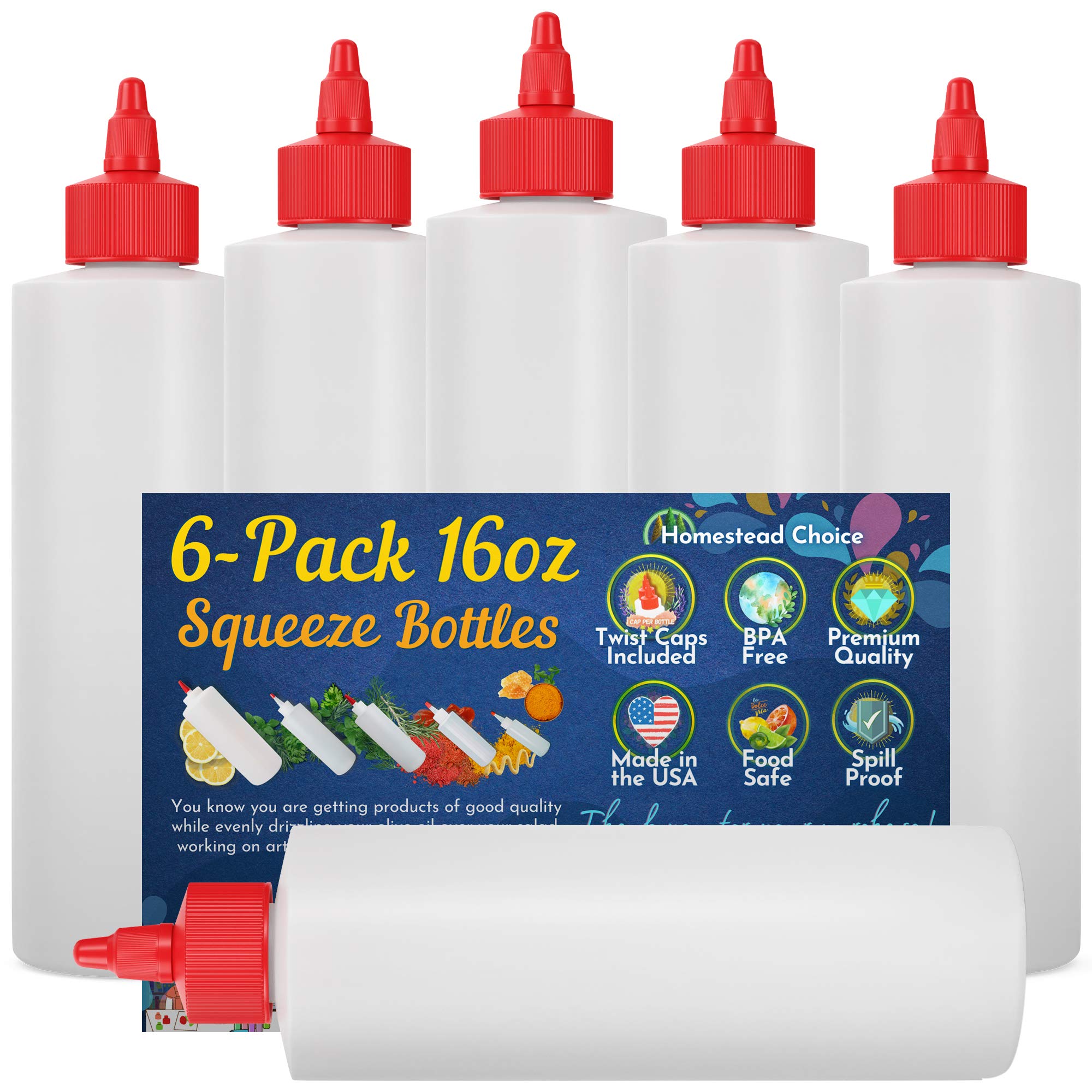 Buy 6pack Plastic Squeeze Condiment Bottles 16Ounce with Red Twist