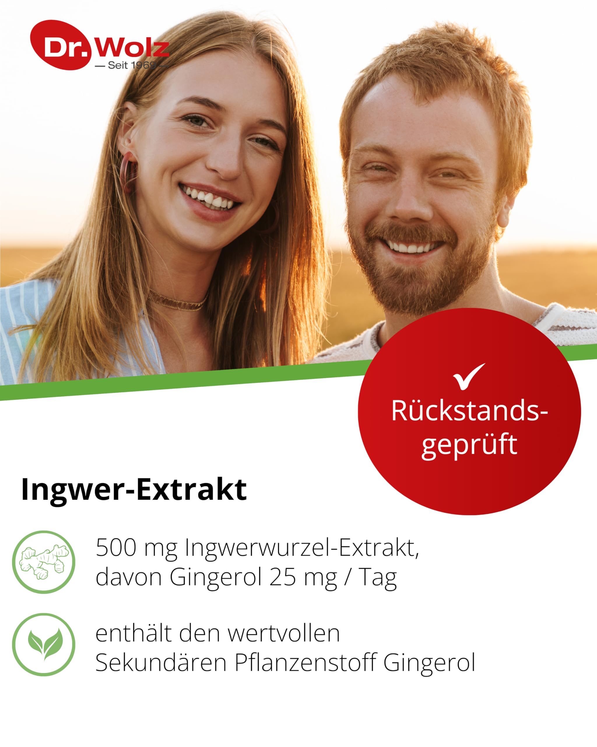 Dr. Wolz Ingwer-Extrakt Kapseln, mit einem hohen Anteil an Gingerol aus 500mg Ingwerwurzel-Extrakt, Rückstandskontrolliert und deutsche Herstellung, 120 Kapseln