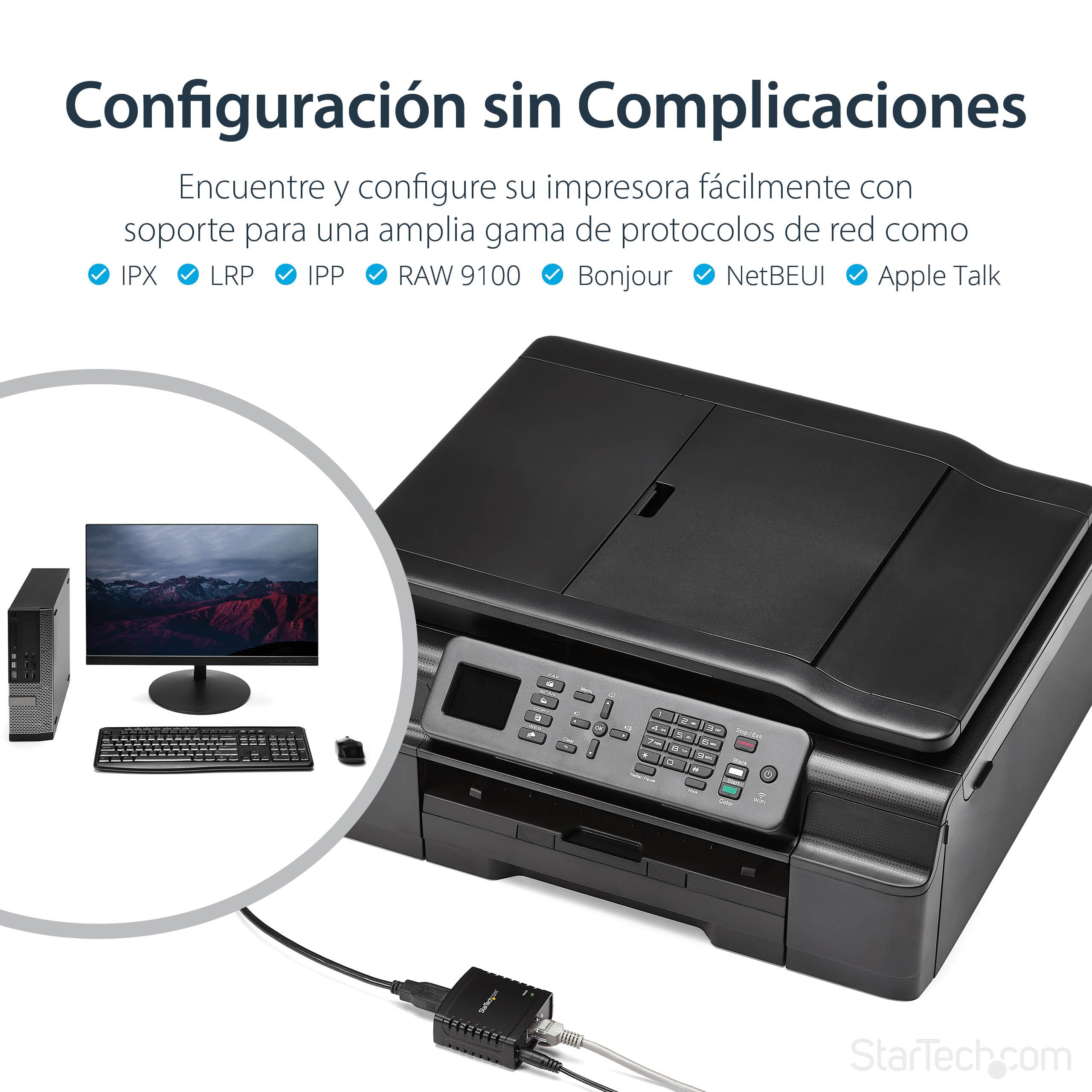 StarTech.com Servidor de Impresión en Red Ethernet 10/100 Mbps a USB 2.0 con LPR - Servidor de Impresión USB
