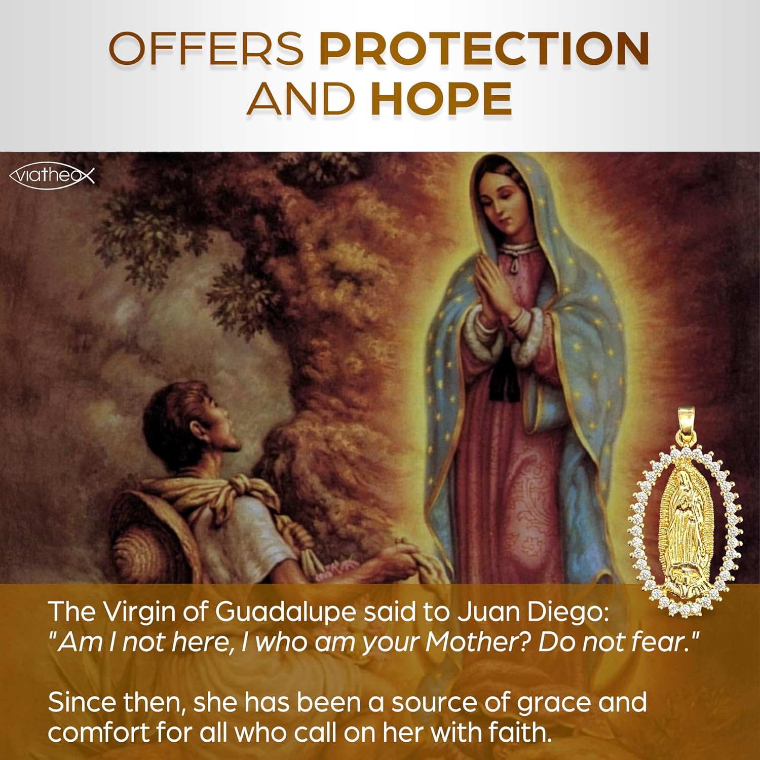 Virgin Mary Pendant Necklace for Women – Gold-Tone Our Lady of Guadalupe Charm – Elegant Blessed Jewelry Gift – Catholic Virgen de Guadalupe Cadena Necklace - Image 3