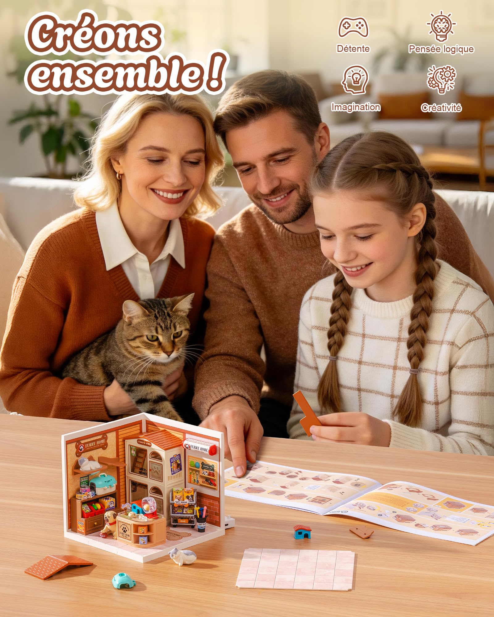 Rolife Super Creator Furry Friends' Home, Maquette Miniature avec LED sans Colle, Série Collection, Kit Déco Bureau et Chambre Apaisant, Cadeau Anniversaire Filles Femmes