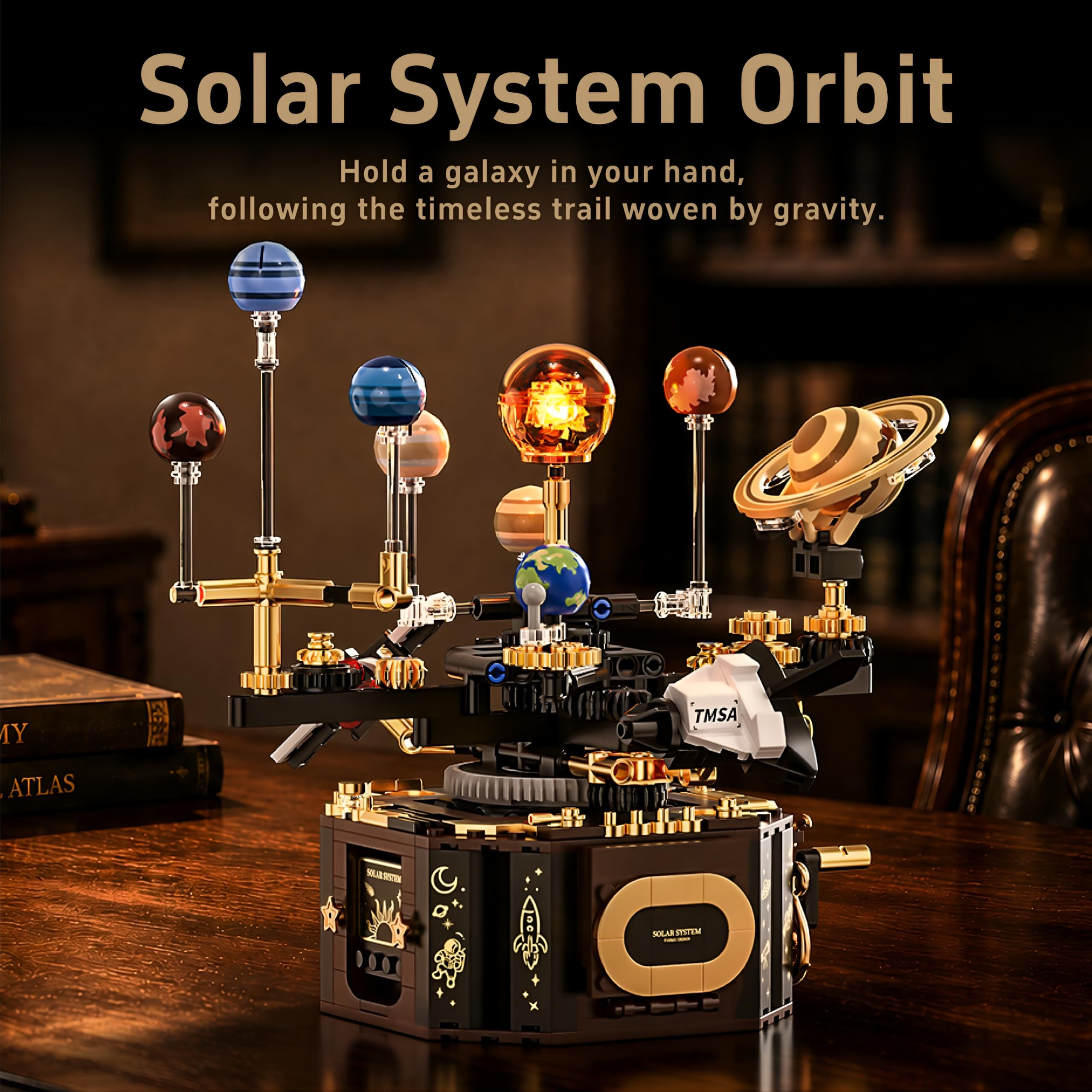 Sonnensystem-Bausteinset, mechanisches Planetarium-Bausatz, 556 Teile | Technik-Klemmbausteinset mit Erde und Mond, drehbares astronomisches Bauspielzeug, Wohn Dekoration, Geschenk für Männer