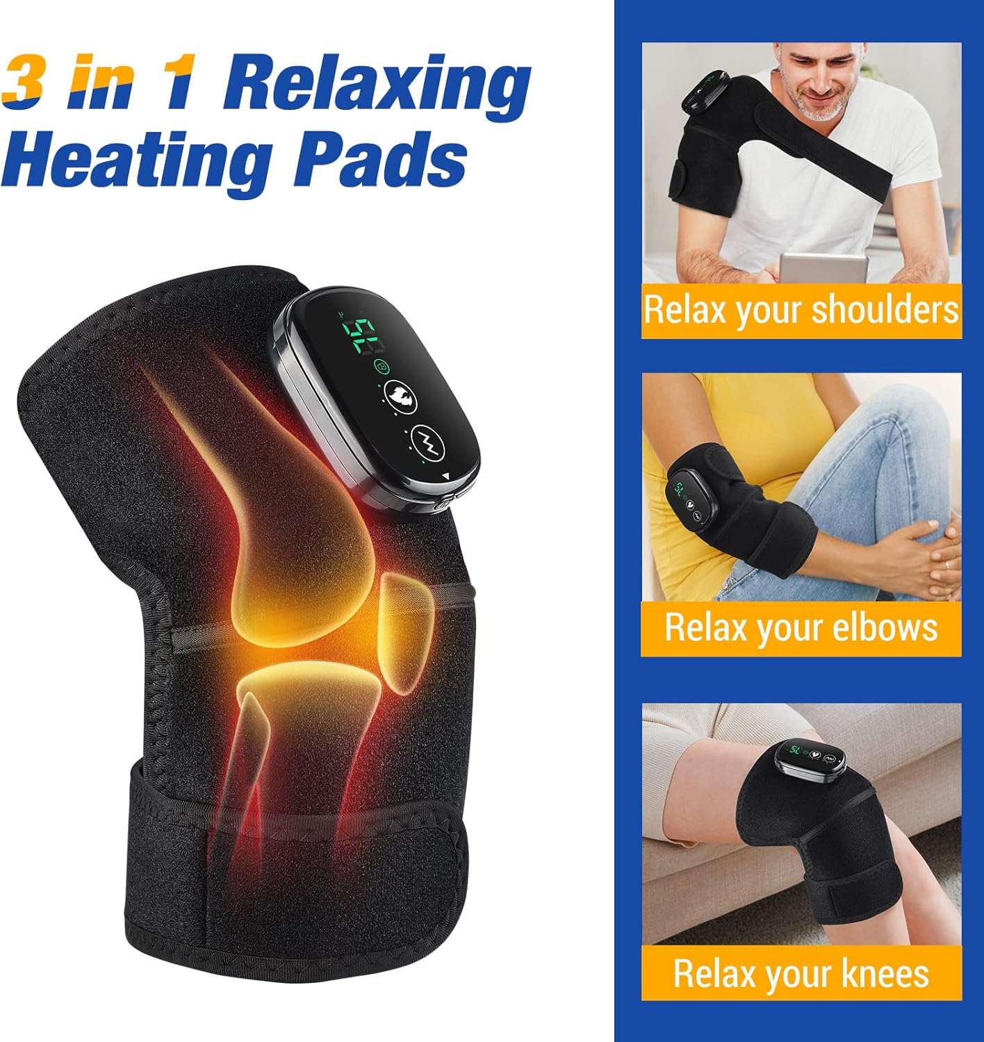 FSA Eligible Knee Massager with Heat and Vibration, Knee Heating Pad for Arthritis with Massage, Heated Knee Brace Wrap Black - Image 2