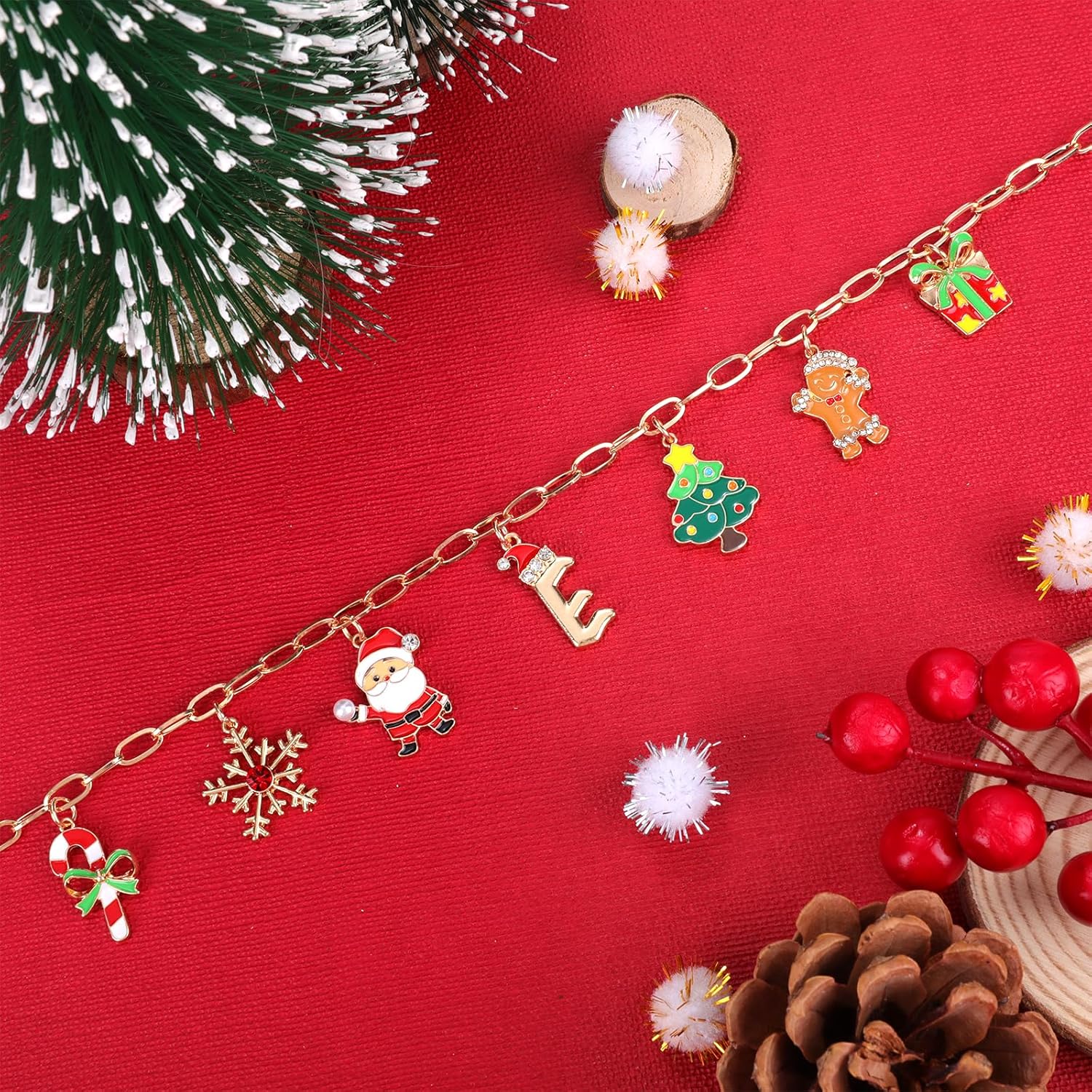 NEKOL Christmas Initial Letter-E Charm Necklace for Women, Candy Canes Snowflakes Santa Claus Christmas Tree Gingerbread Man Gift Box Colorful Holiday Charms Necklace for Personalized Christmas Gifts - Image 4