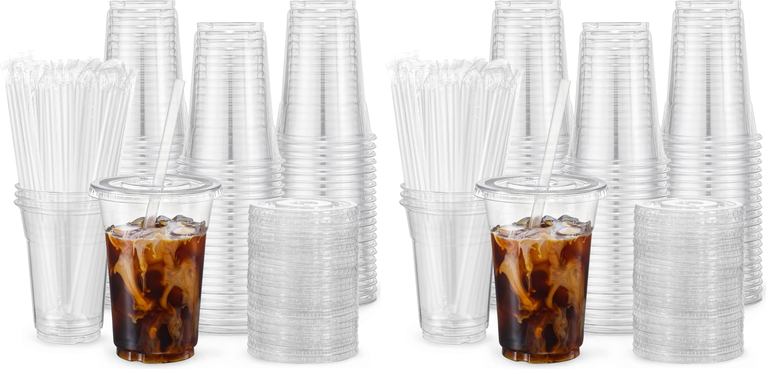 VITEVER [100 Sets - 16oz] Clear Plastic Cups with Lids and Straws, Disposable Iced Coffee Cups for Smoothie, Milkshake, Cold Drinks - BPA free — Amazon image 9