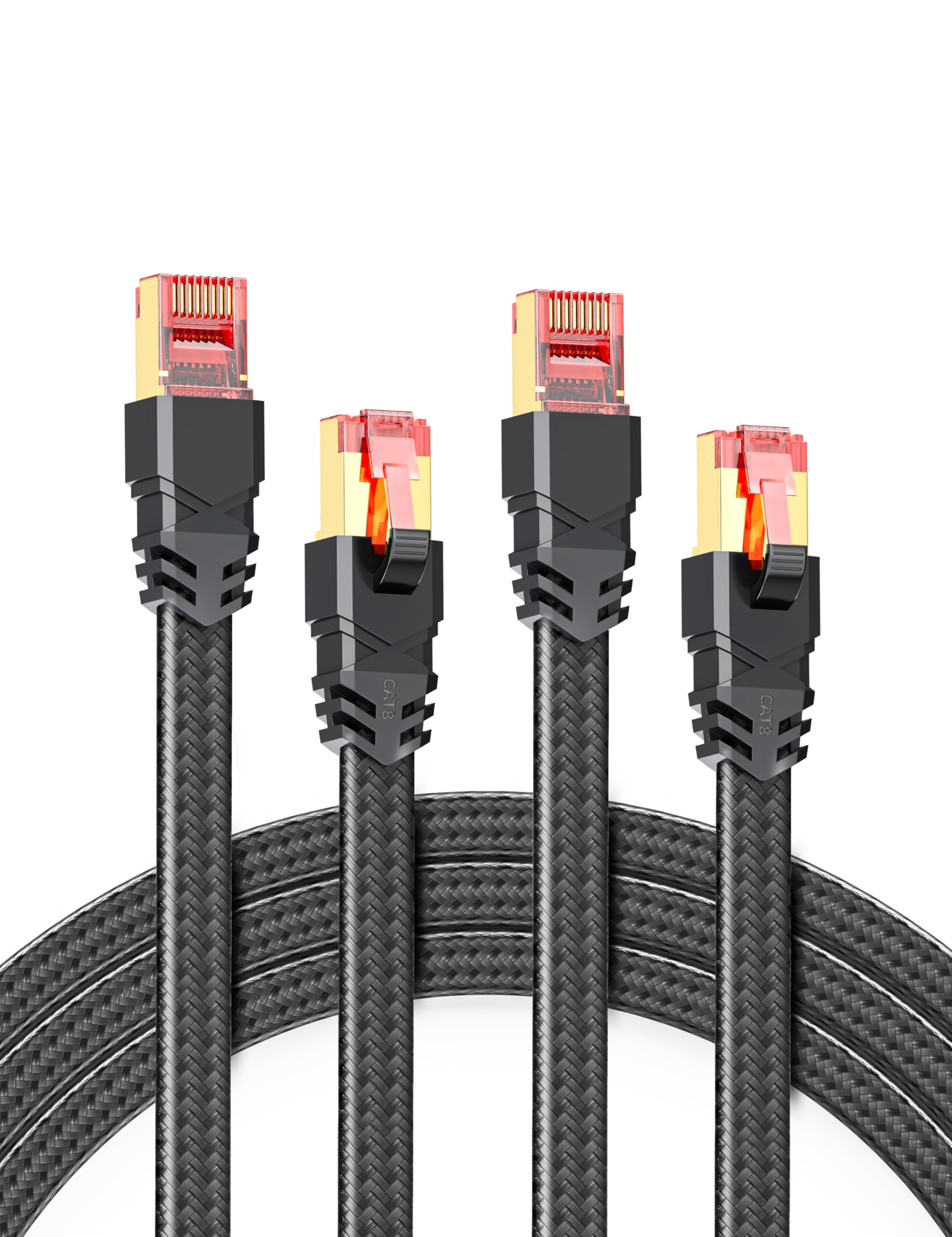 Tesmax Cat 8 Ethernet Kabel, 26AWG 40Gbps 2000Mhz Ultra Speed Cat8 LAN Netzwerkkabel SFTP Patch Cord mit vergoldetem RJ45 Stecker, wetterfest UV-beständig für Gaming/Router/Modem