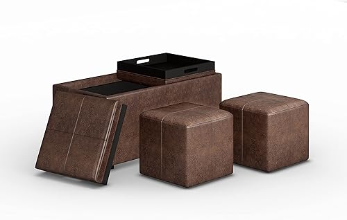 Miniatura 4 de SIMPLIHOME Avalon - Otomana rectangular de 5 piezas con almacenamiento de 35 pulgadas de ancho, 2 bandejas de servicio, tapizada en pelo sintético