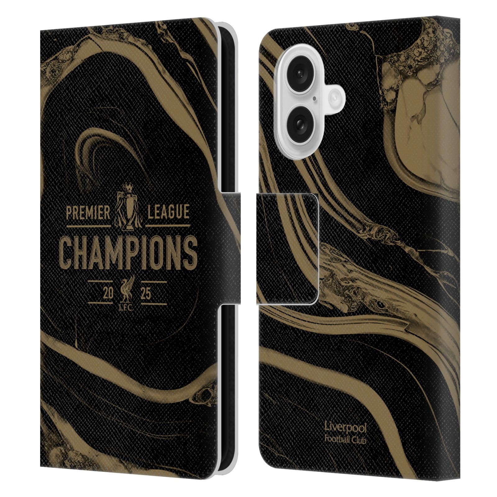 Head Case Designs Officially Licensed Liverpool Football Club Black Marble 2025 Premier League Champions Leather Wallet Case Compatible With Apple iPhone 16