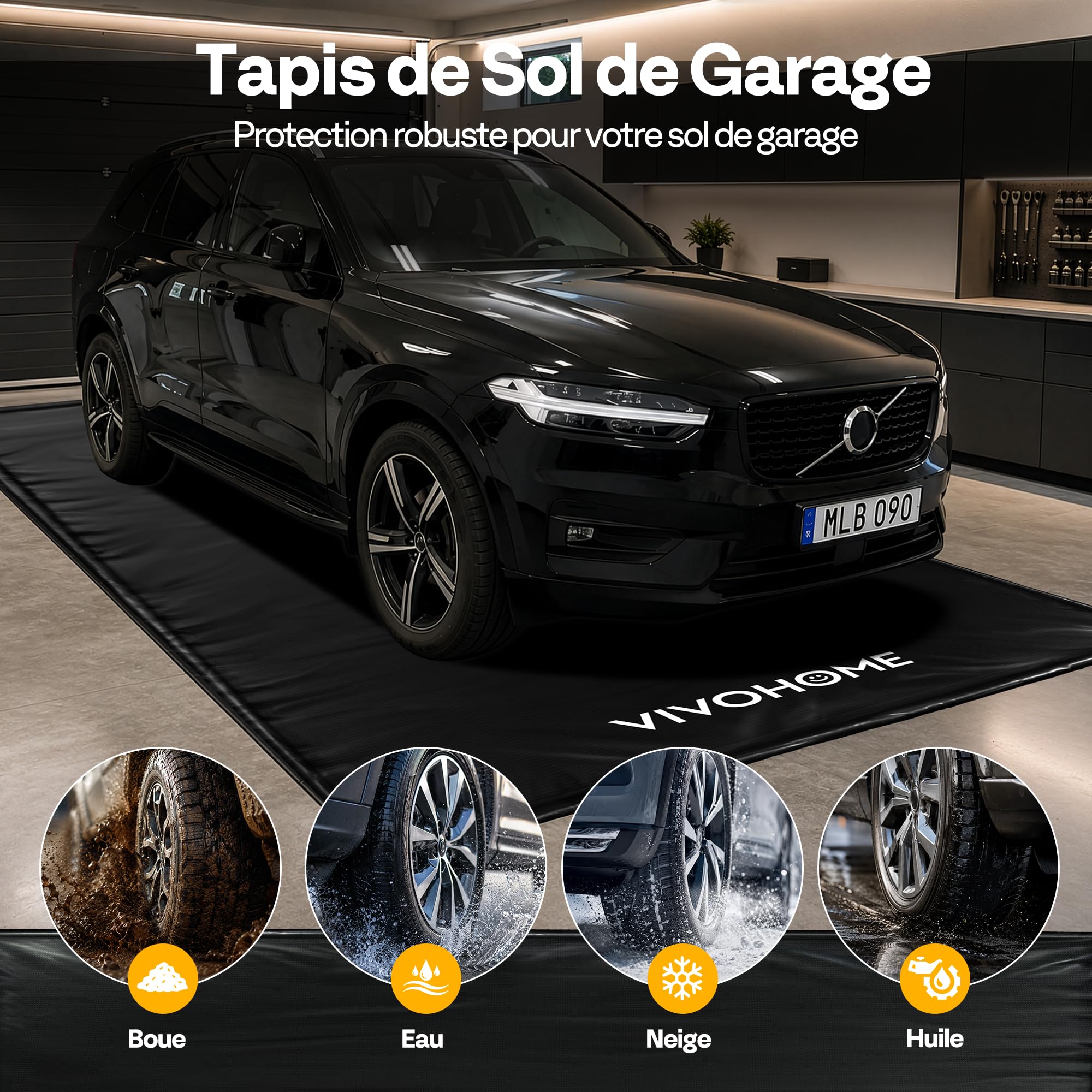 VIVOHOME Tapis de Sol de Garage Imperméable pour Voitures et SUV