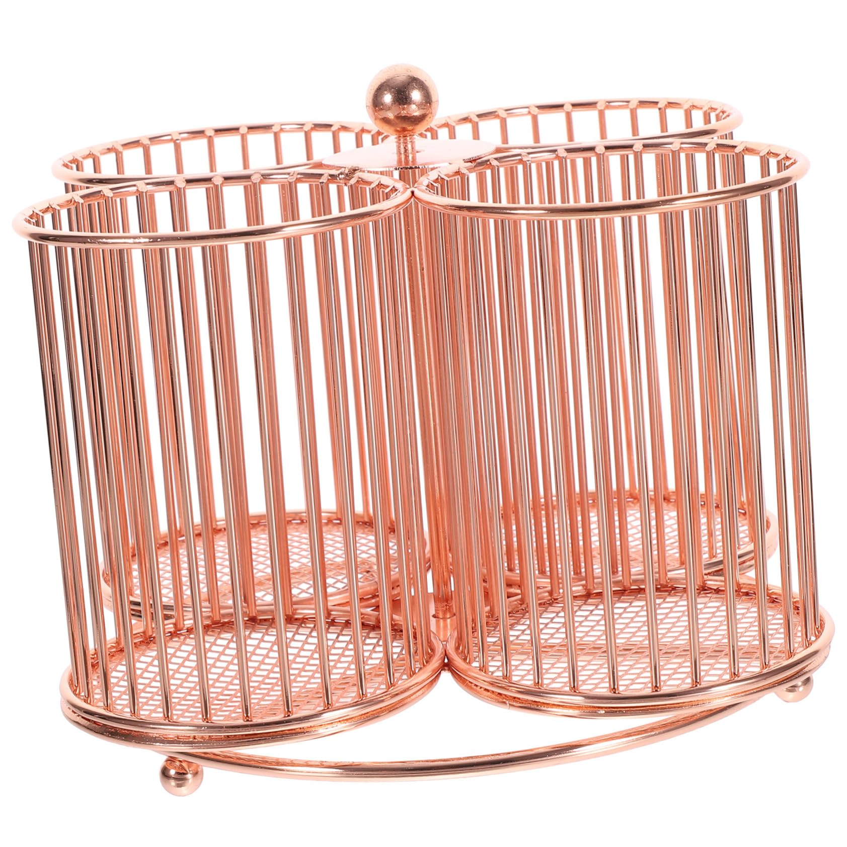 HOMSFOU Portapenne Girevole da Scrivania in Metallo Rosa Gold, Organizer Multifunzione per Cosmetici e Cancelleria, Contenitore Rotante 360° per Ufficio e Studio