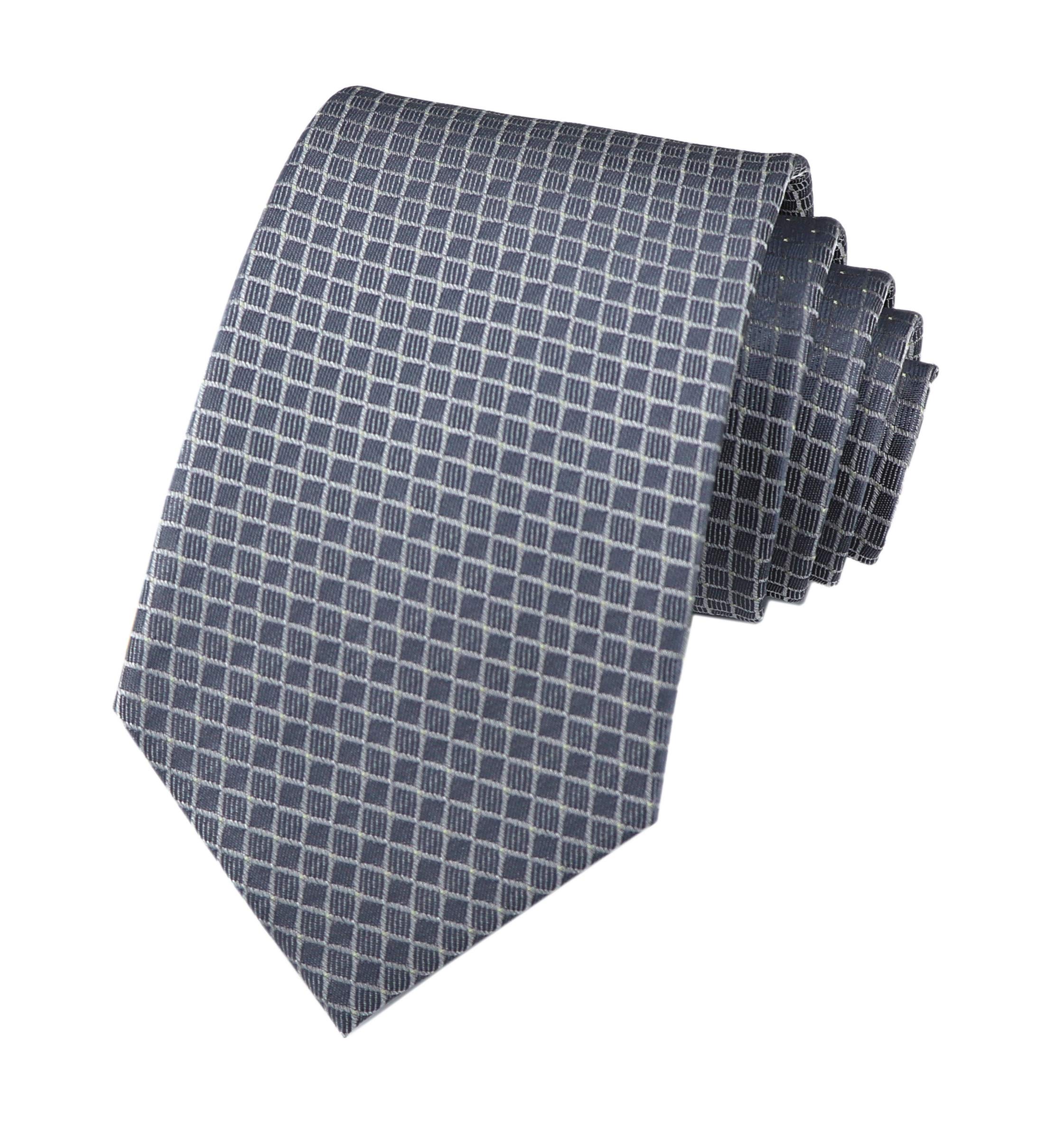 SecdtieMen's Classic Checks Silver Jacquard Woven Silk Tie Formal Necktie