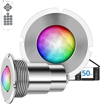 Pool Lights for Inground Pool, 1.5 Inch LED Color Inground Pool & Spa Light, IP68 Waterproof Nicheless Pool Lights, AC12V, 50 ft Cord, Remote Control (Controller Not Supported)