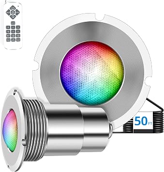 Pool Lights for Inground Pool, 1.5 Inch LED Color Inground Pool & Spa Light, IP68 Waterproof Nicheless Pool Lights, AC12V, 50 ft Cord, Remote Control Controller Not Supported