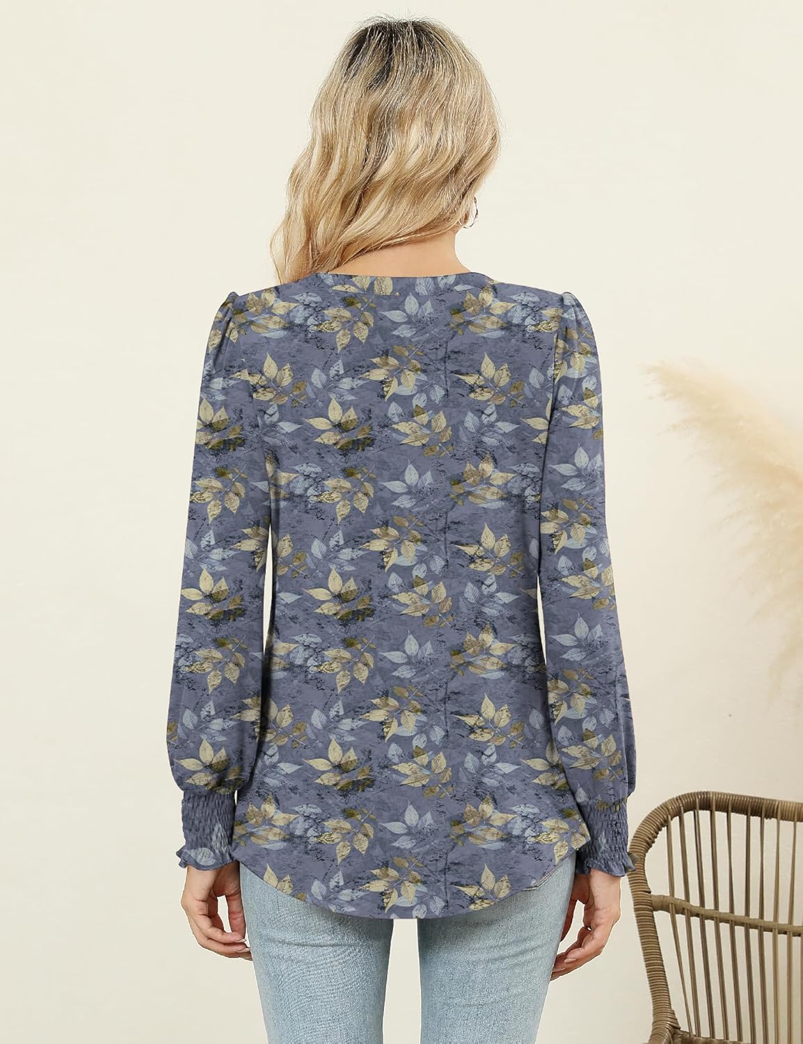 LOMON Womens Tops Dressy Casual Pleated Ruffle Long Sleeve Tunics Tops to Wear with Leggings V Neck Work Blouse - Image 3