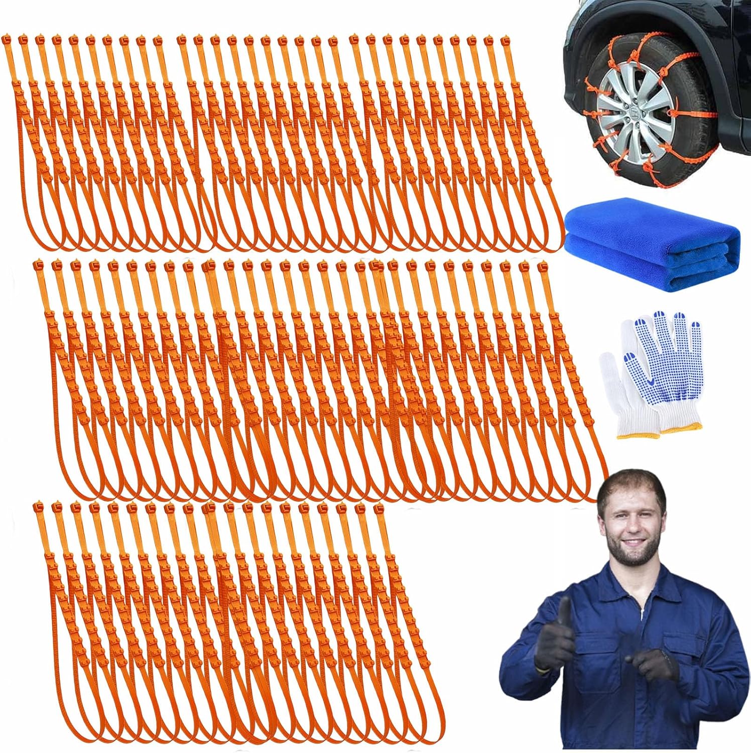 10/20/30/40/50/80/100 Pc Universal Reusable Anti-Skid Nylon Tire Chains, Portable Snow Tire Straps, 145-295mm Adjustable Temporary Tire Straps For For Snow Ice Mud (60PC)