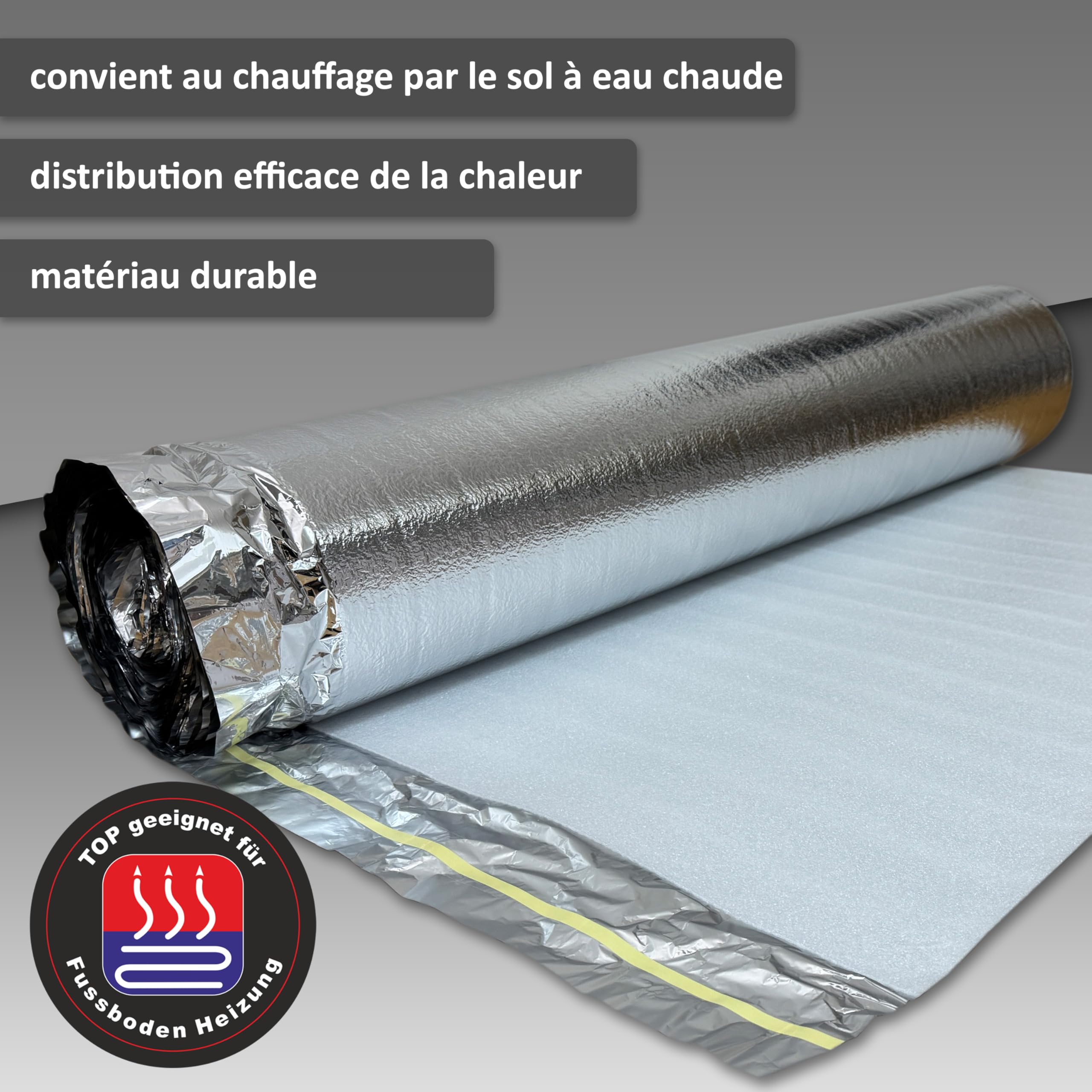 Sous-couche d'isolation acoustique aux chocs uficell® ALU Plus en mousse PE avec pare-vapeur en aluminium, idéale pour les sols stratifiés et parquetés, épaisseur : 3 mm (épaisseur 3 mm | 25 m²)