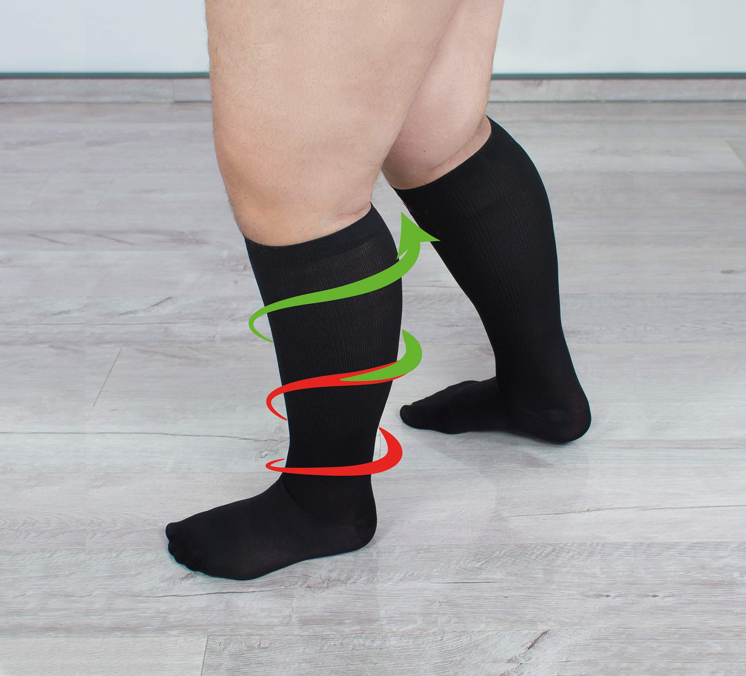 Hydas Reisestützstrümpfe XXL, extra breite Wadenweite, Doppelpack Gr. 39-41 Schwarz