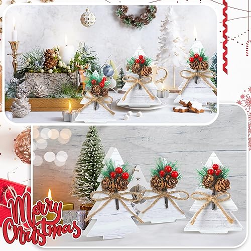 Miniatura 6 de Soaoo 3 piezas de centros de mesa de madera para mesas de árbol de Navidad de madera, letrero de árbol de Navidad rústico, decoración de mesa para