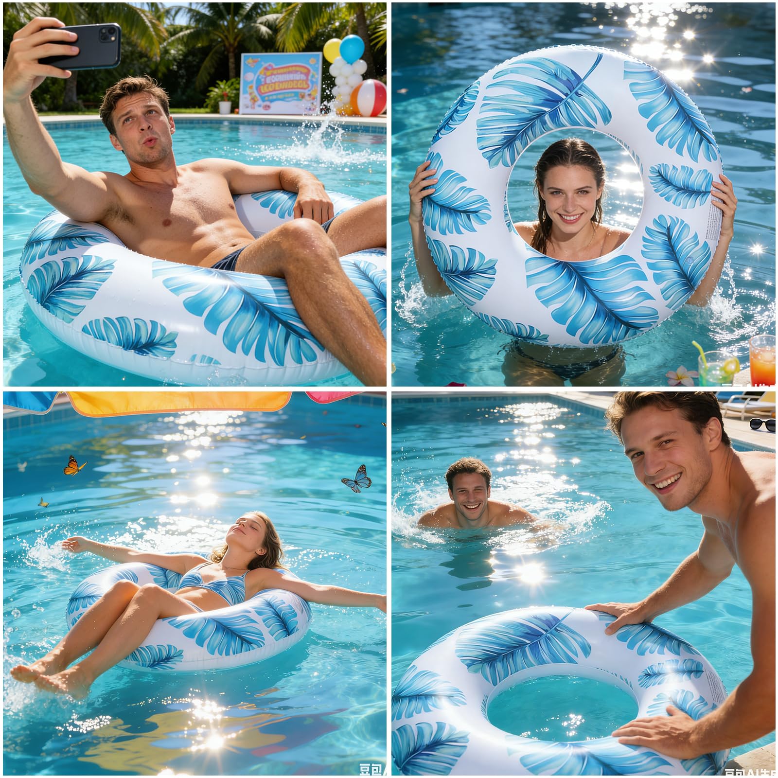 Inflatable Swimming Ring, Inflatable Pool Floats for Adults Durable Rubber Swimming Pool Tube - Image 6