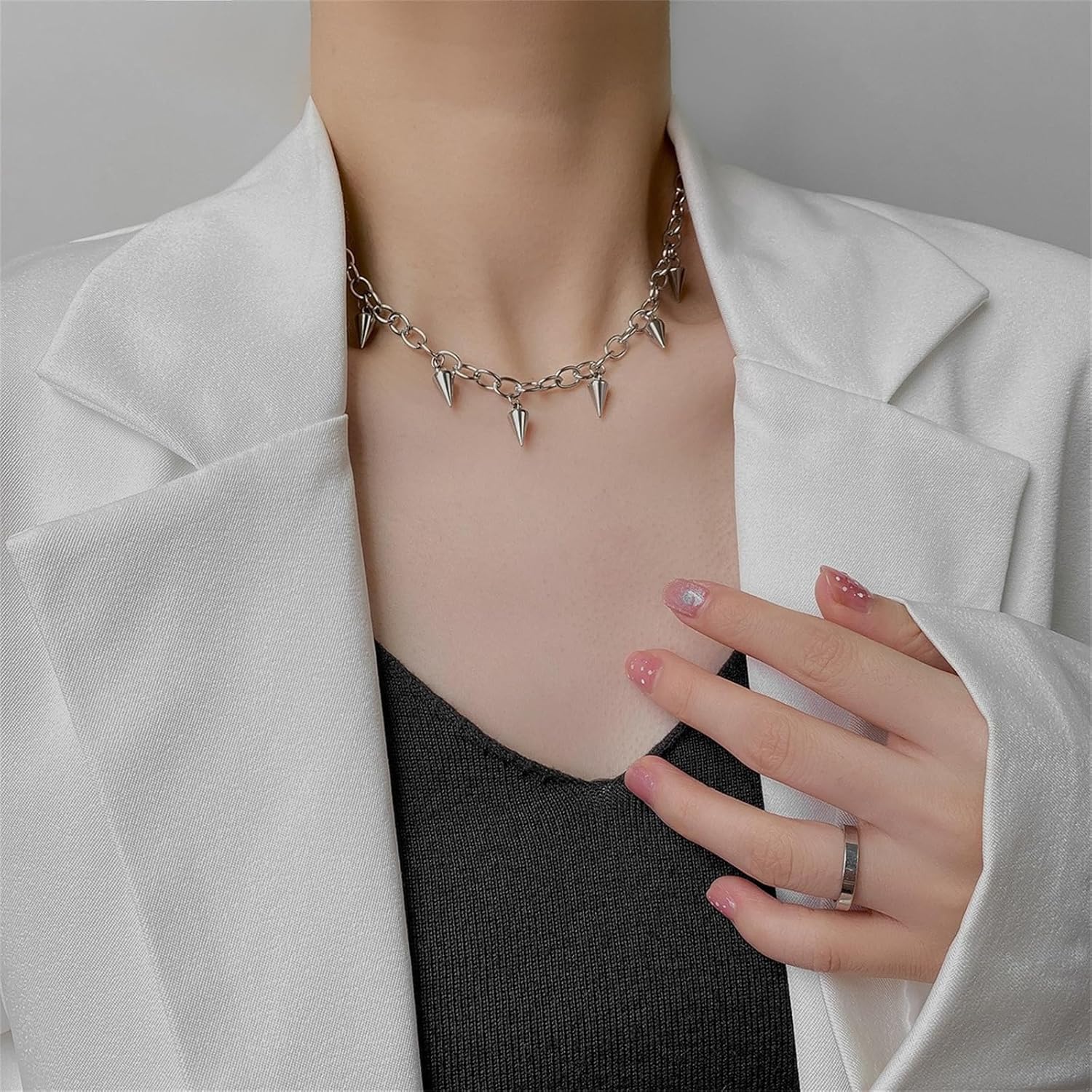 Punk Spike Choker Necklace Vintage Personalized Rock Rivet Bullet Y2k Grunge Chunky Silver Chain Necklace for Men Women Goth Halloween Christmas Party Hip Hop Streetwear Night Club Fashion Jewelry Gifts - Image 2