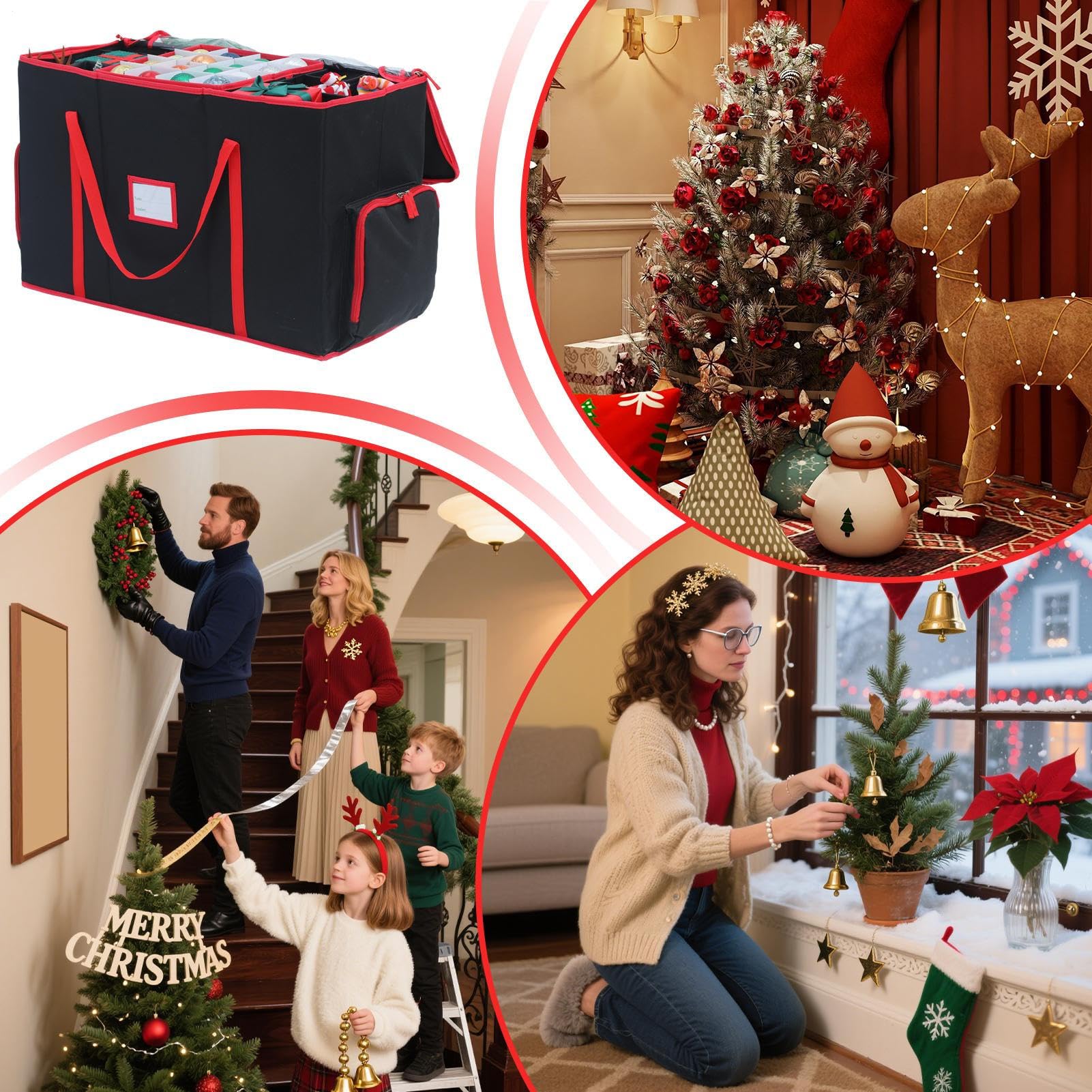 Generico Contenitore per Natale,Borsa Grande per Albero di Natale | Contenitori Resistenti per Alberi Artificiali, Sfere, Ghirlande, Lanterne, Pendenti, Cartoline di Auguri