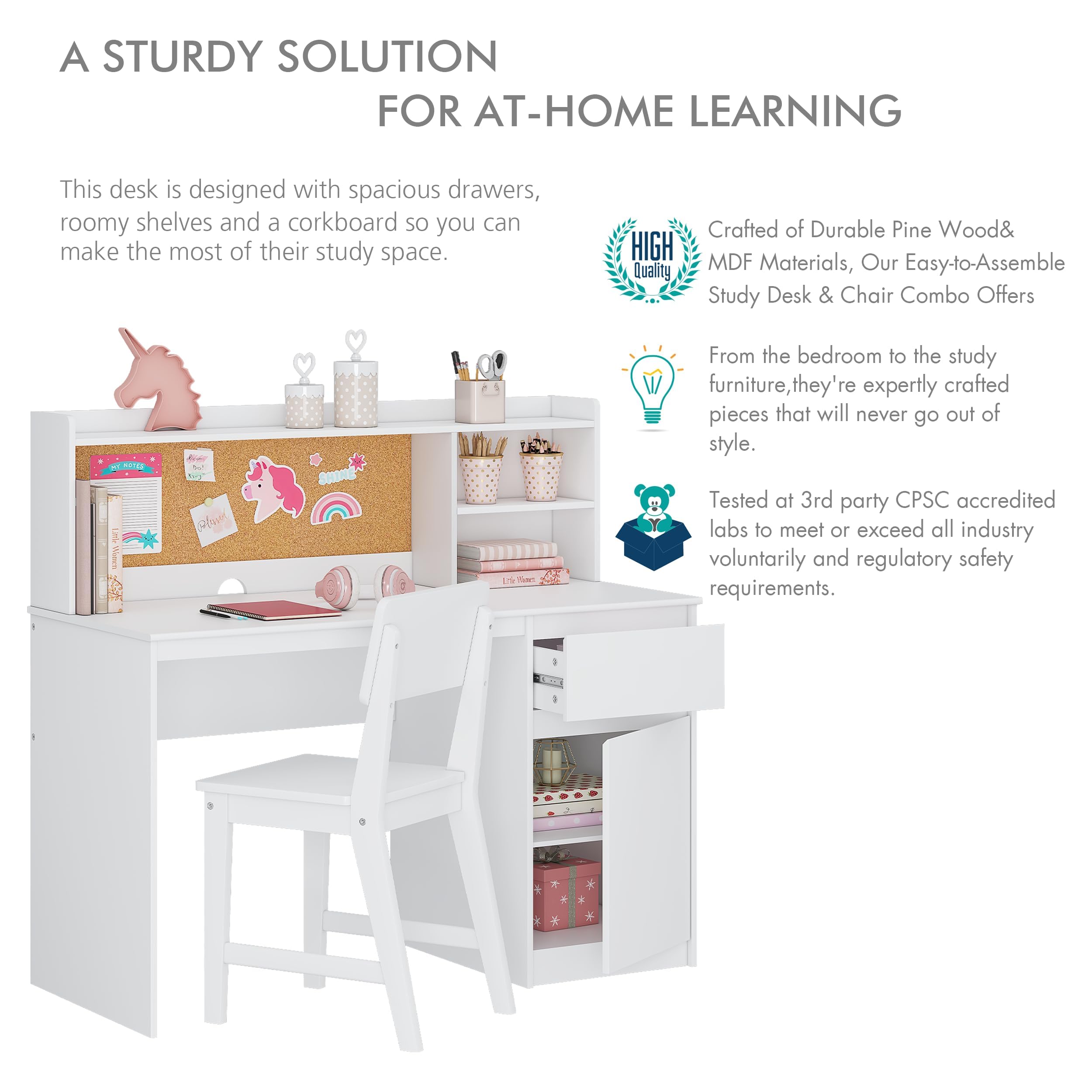 Amazon.com: UTEX Kids Study Desk with Chair, Kids Desk and Chair